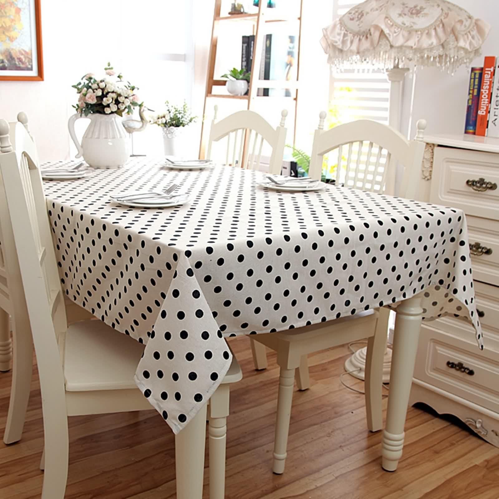 Copritavolo Rettangolare Sala, Copri Tavolo Soggiorno Moderno Beige Nero Cotone Lino Elegante Tovaglia 140X220CM per Compleanno Festa Matrimonio