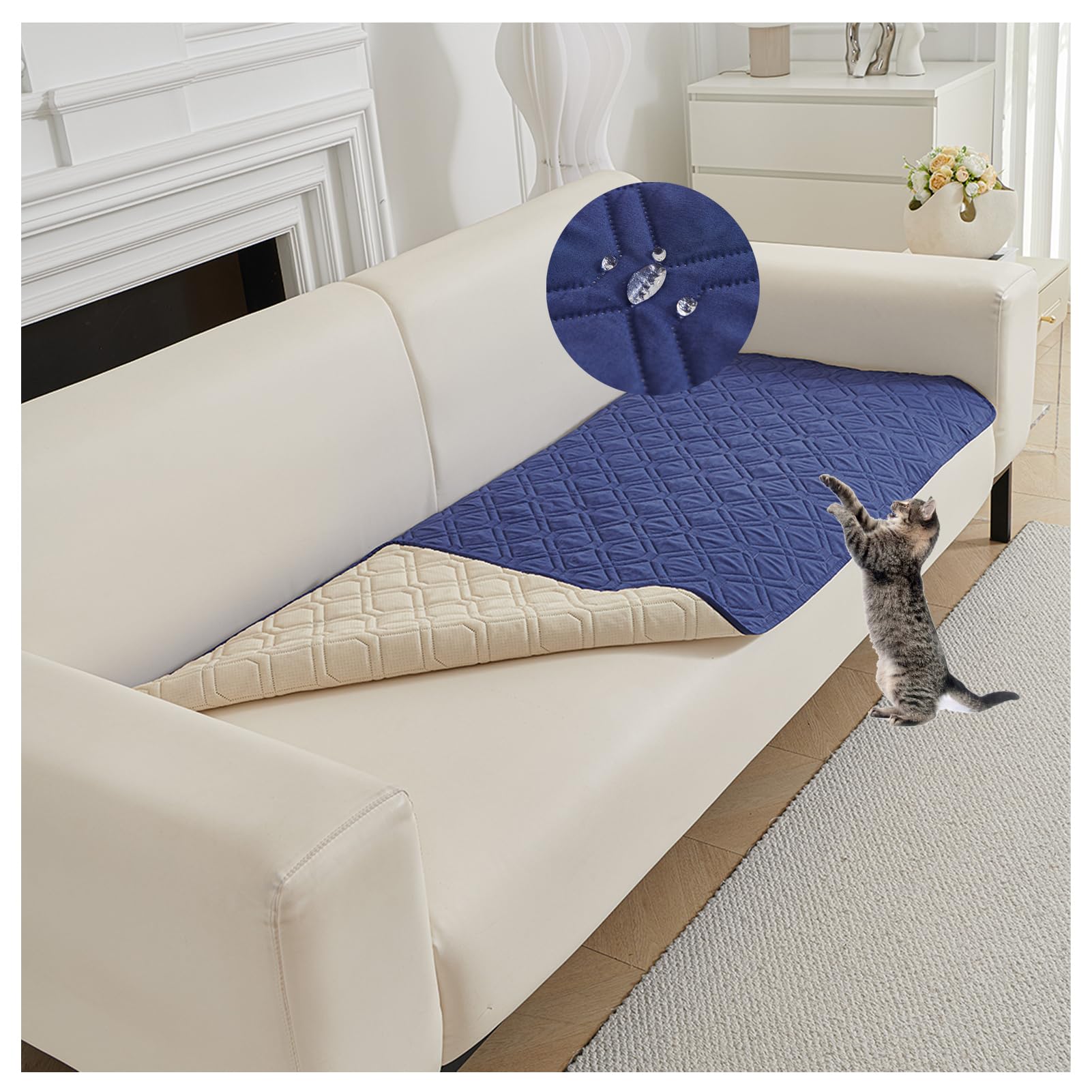 OREZAUQS Bedspreads Waterproof Bed Sheet Cover Pet Hair Resistant Bed Sheet Cover for Dog and Cats Washable Reversible Scratch Proof Furniture Protector Dog Bed Cover (Blue,210 * 305cm)