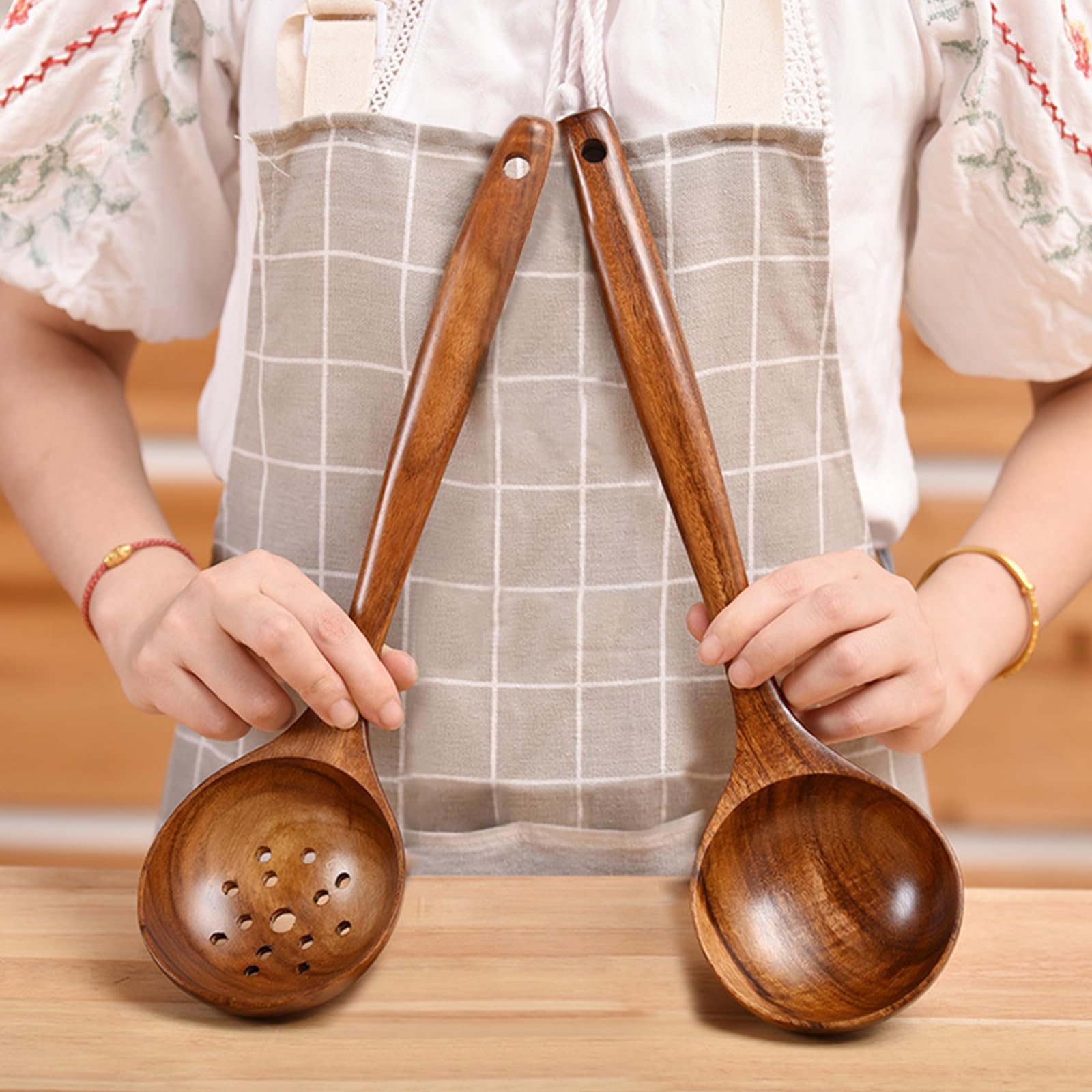 Cucharas grandes de madera para cocinar, utensilios de madera de teca de alta calidad para cocinar, resistentes y resistentes al calor, 13.7 pulgadas de largo x 3.7 pulgadas de ancho