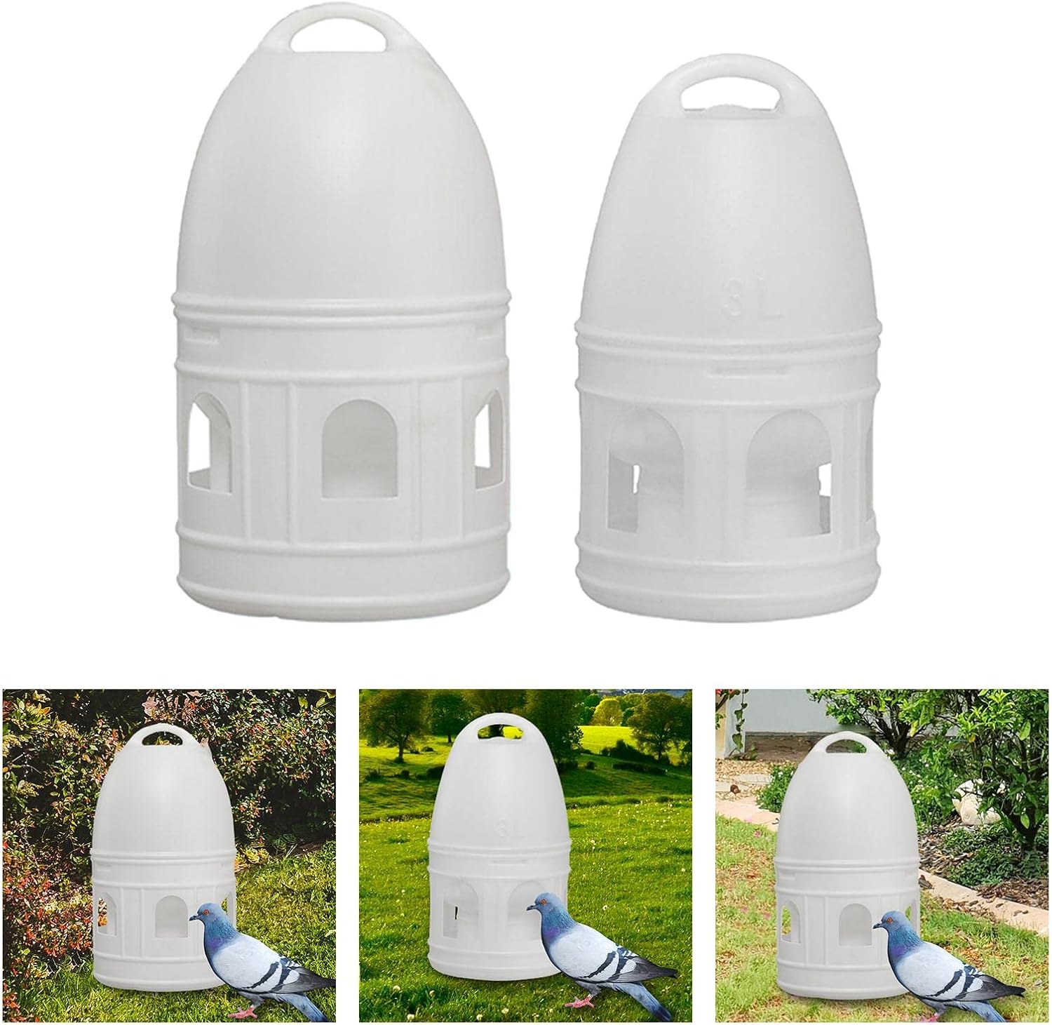 Bird Waterer Feeder Set for Outdoor Birds and Livestock - Plastic Feeding and Watering Solution- 3L 10L White