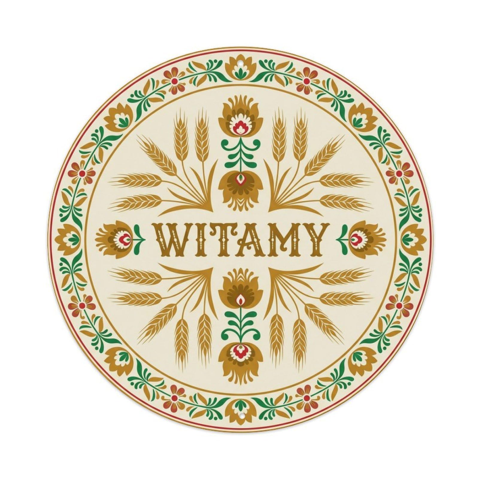 Fyrn Style Metal Tin Sign Vintage Polish Folk Art Witamy Welcome Rye Field