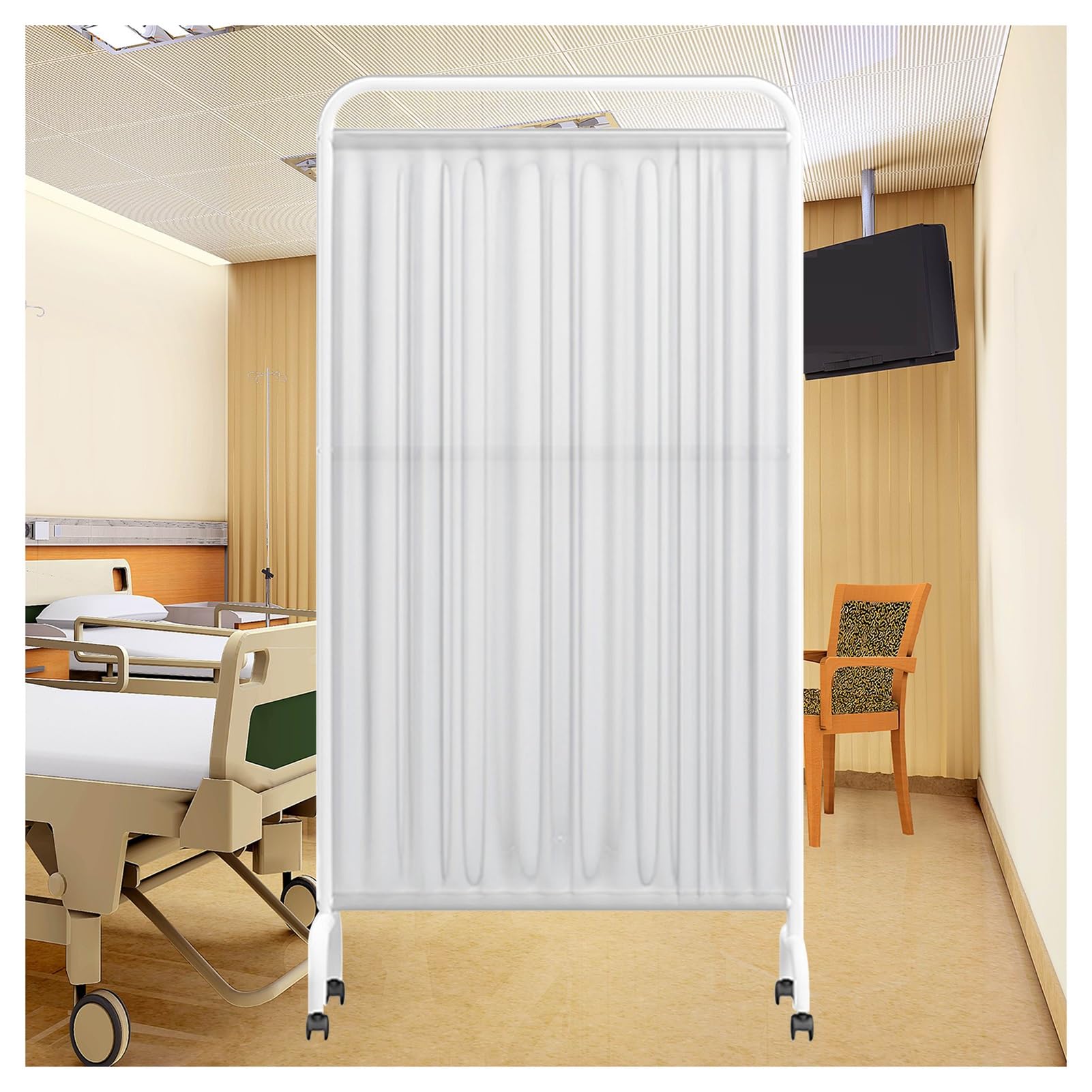 Paravent médical blanc à roulettes 360° pliable écran de protection à 5 panneaux