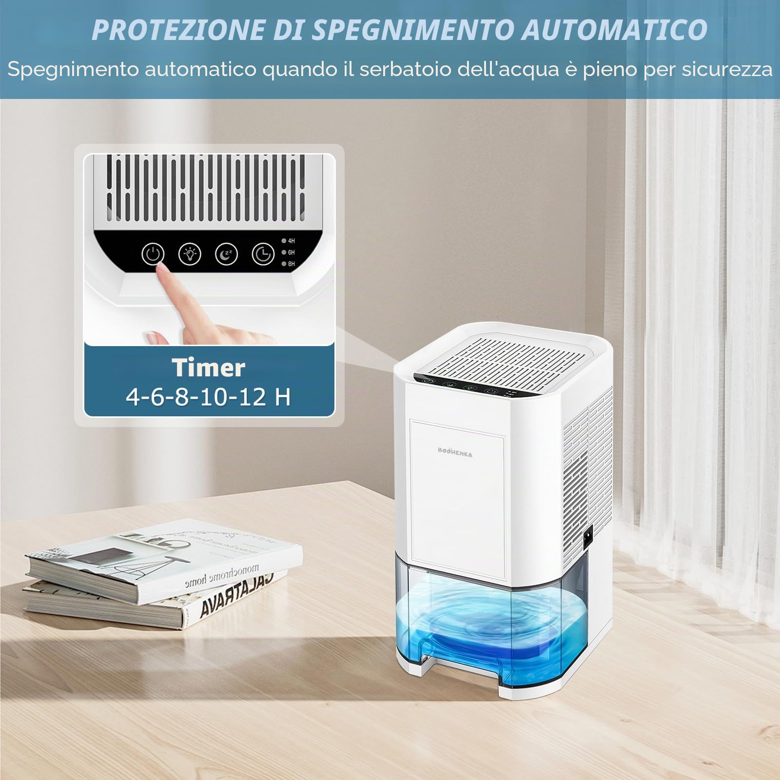 Deumidificatore elettrico, 1200 ml, deumidificatore per casa, piccolo deumidificatore, sbrinamento automatico per cantina, bagno, 7 colori, con timer, contro l'umidità, modalità notte