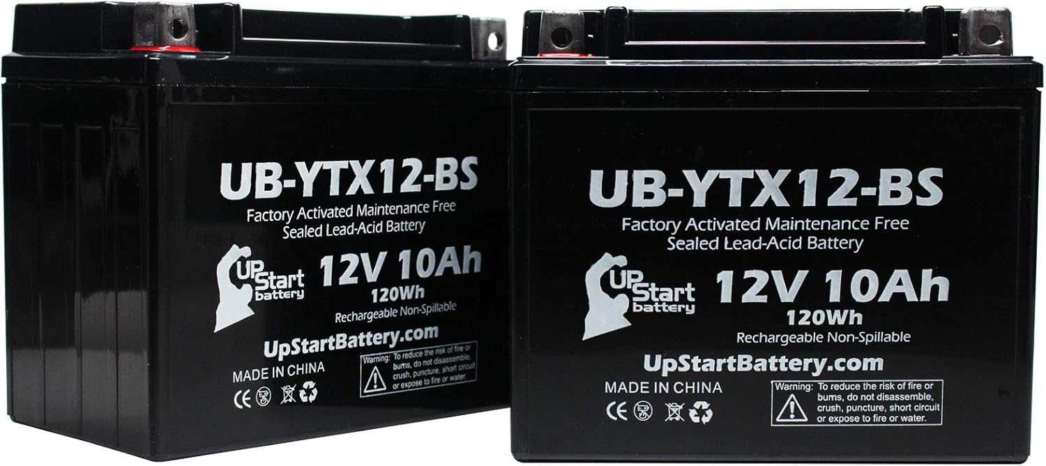 2-Pack Replacement for 2003 Kawasaki ZR-7, S 750 CC Factory Activated, Maintenance Free, Motorcycle Battery - 12V, 10Ah, UB-YTX12-BS