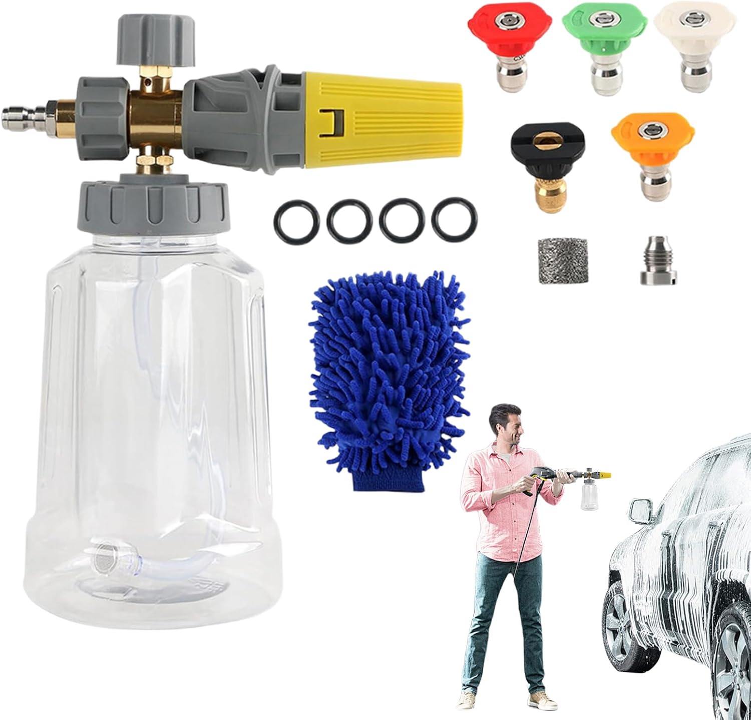 Car Wash Cannon – 25x19x11cm 1L Capacity, Foam Sprayer, Ergonomic Soap Dispenser, Hose Cleaning Accessory | Perfect for Exterior Washing, Patio Deck Maintenance, Garden Cleaning, Farm Equip