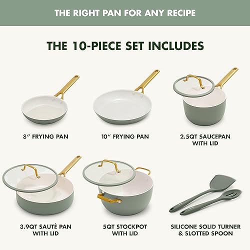 Miniatura 3 de GreenPan Juego de utensilios de cocina antiadherentes Reserve Pro de 10 piezas, cerámica certificada NSF, juego de ollas y sartenes anodizadas duras