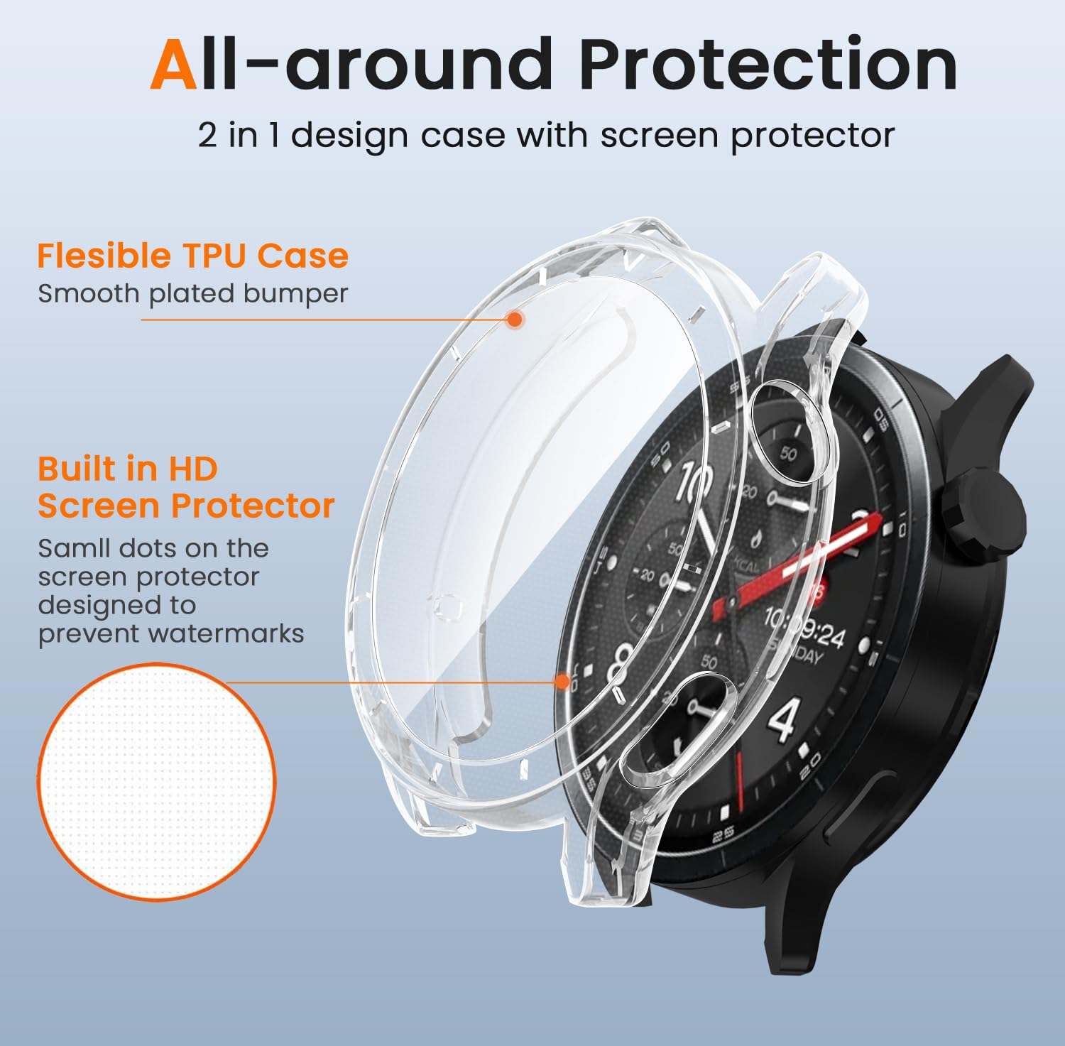 ivoler 3 szt. Etui + Folie Ochronne dla Xiaomi Watch S5 46mm, Pełne Pokrycie, Ultradienkie Miękkie TPU, Przezroczysty