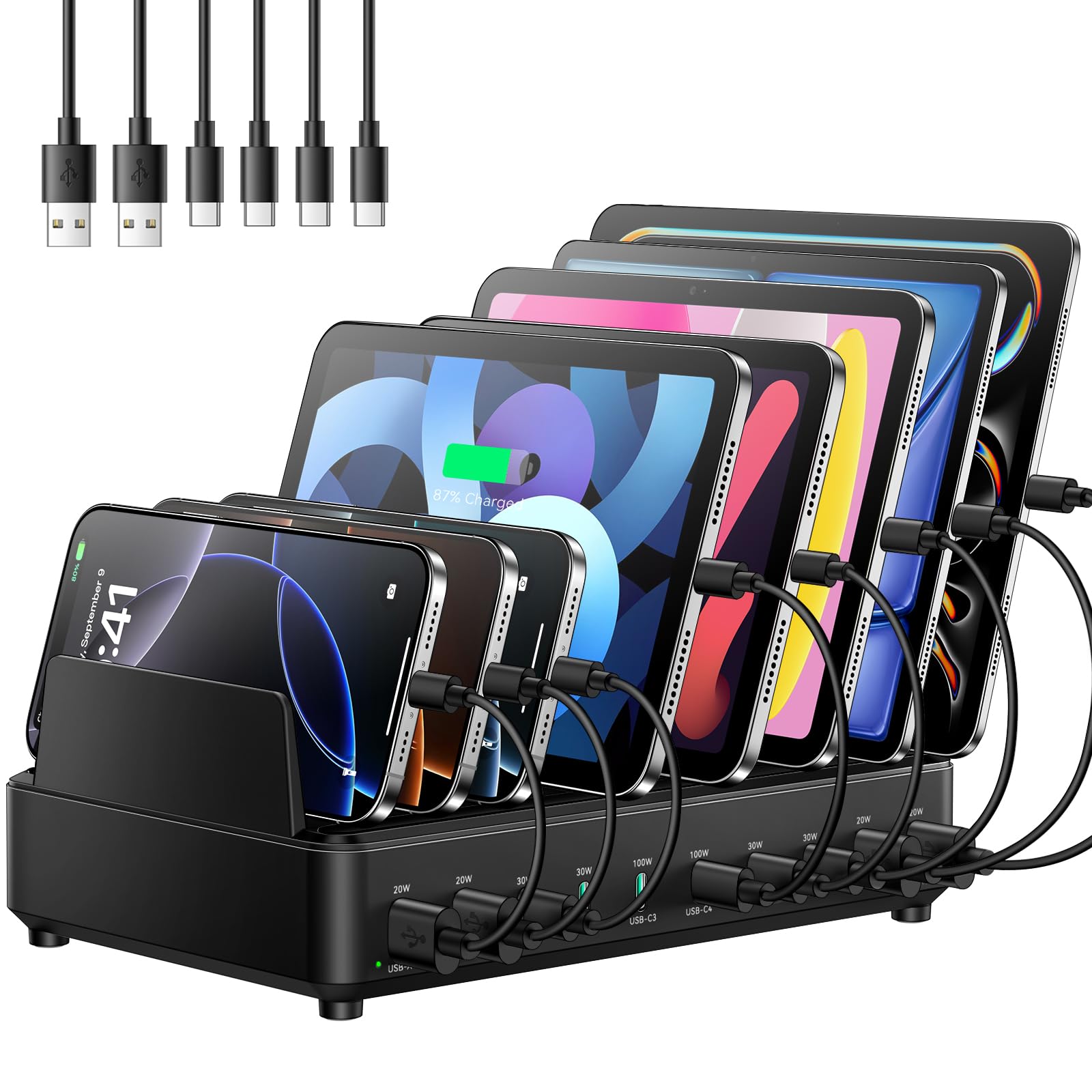Stacja ładowania wielu urządzeń Rocoren 400 W, stacja ładowania telefonów komórkowych PD100 W z 10 portami USB-C GaN, ładowarka biurkowa kompatybilna z MacBookiem Pro/Air, iPh0nem i Galaxy