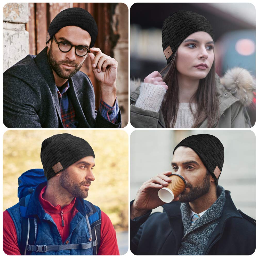 HANPURE Cappello Bluetooth 5.0 Regali Natale Donna - Musica Berretto Idee Regalo Uomo & Donna Economici, Cappello Bluetooth con Altoparlanti Stereo HD e Cuffie Wireless Regalo Natale,Nero,Taglia Unica