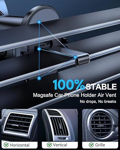 Miniatura 4 de Cargador inalámbrico MagSafe para automóvil, carga rápida de 15 W, soporte de ventilación, compatible con iPhone 16/15/14/13/12 Series