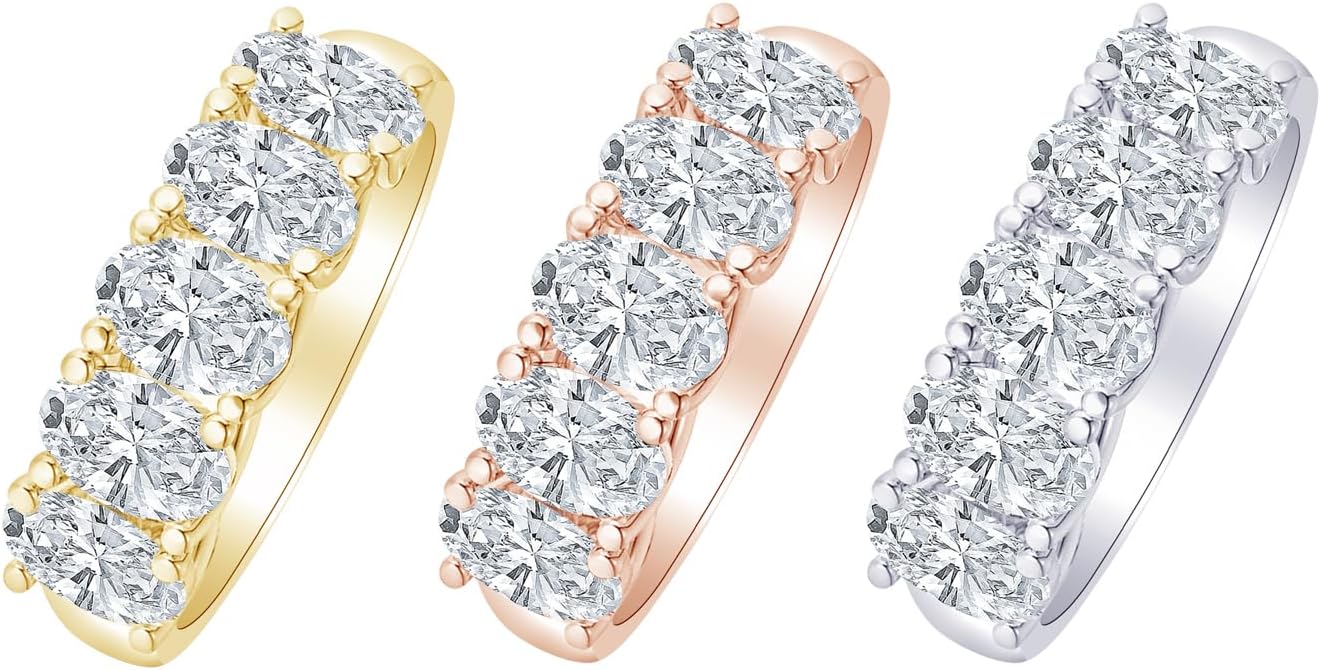 Houston Diamond District 1 Carat Gold 5 Stone Ring Natural Diamond Wedding Band Luxury Collection (D-E Color VS1-VS2 Clarity) - Image 5