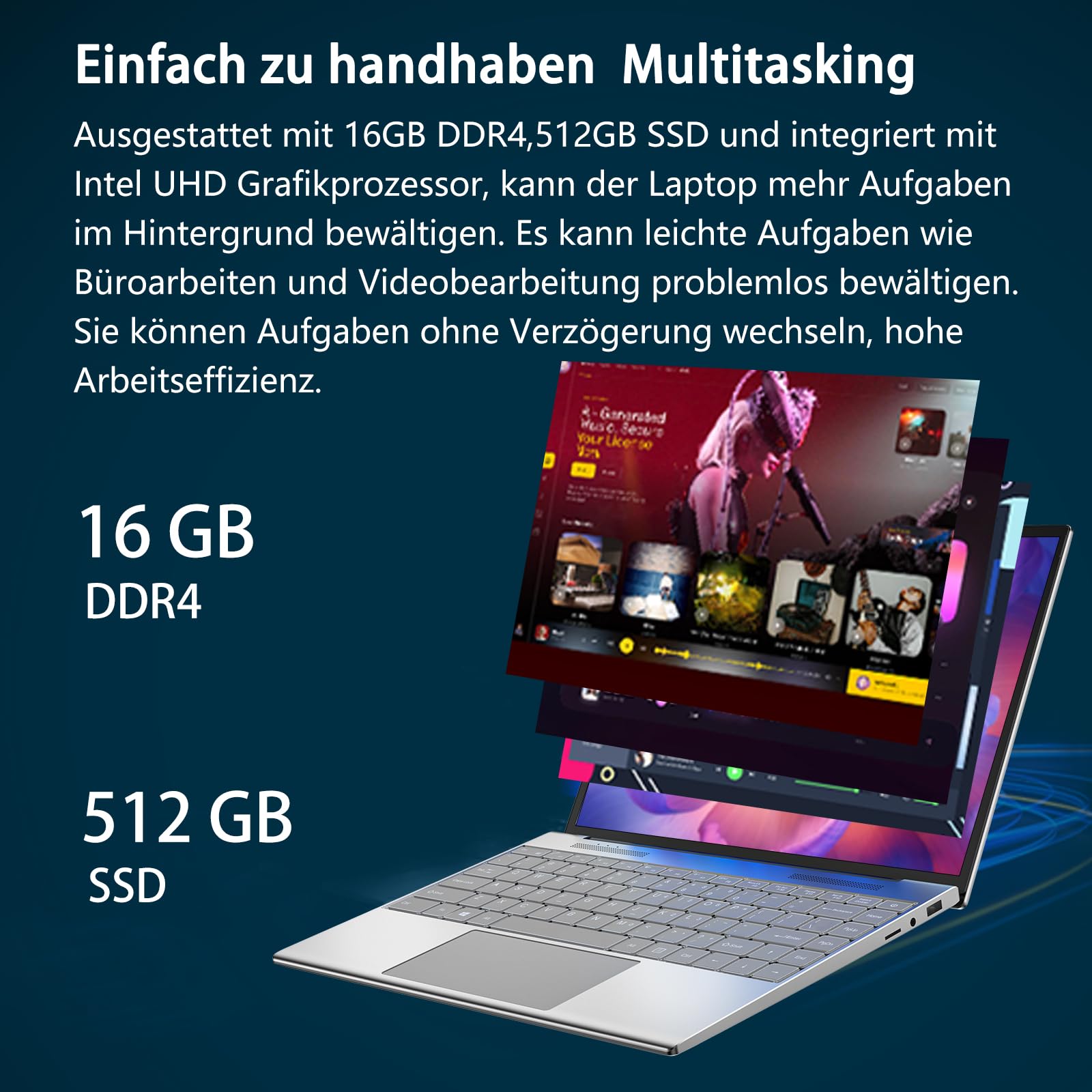 13,5-Zoll tragbarer Touchscreen-Laptop, (16 GB RAM, 512 GB SSD), 3K (3000×2000) IPS, Celeron N95-Prozessor mit bis zu 3,4 GHz, hintergrundbeleuchtete Tastatur, Fingerabdruckentriegelung, W11