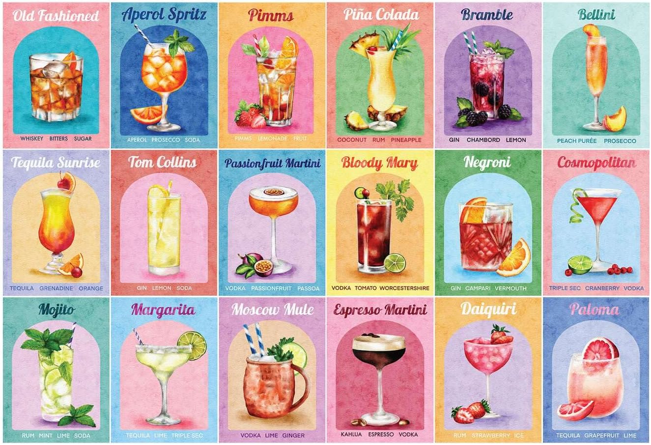 The House of Puzzles Colourful Cocktails Jigsaw - 1000 Piece Jigsaws for Adults, Artist Illustrated, Scenic Landscape, Deluxe Puzzle Gifts