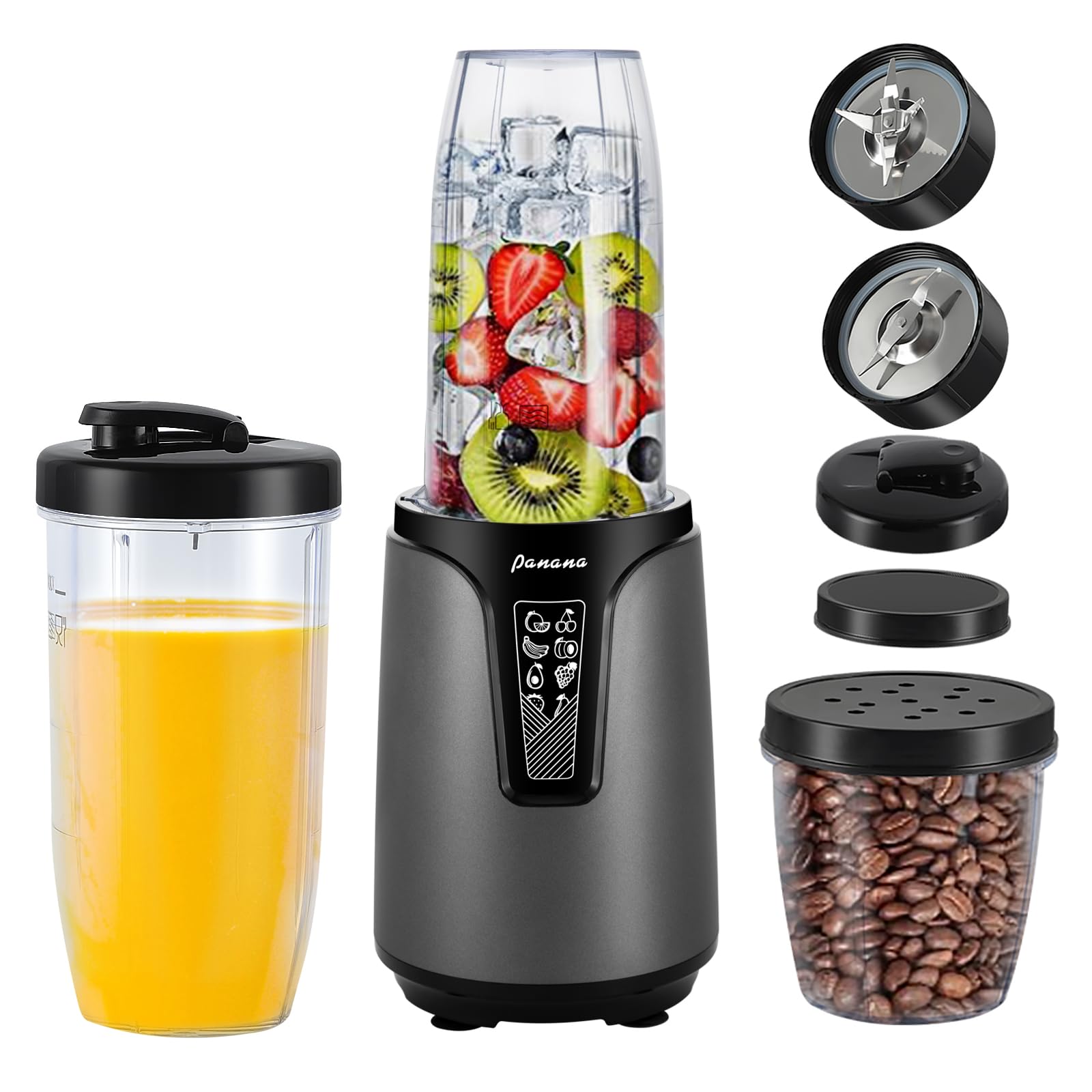 Panana Blender for Smoothies, 850W Portable Personal Blender and Grinder Combo with 2x20oz Portable Smoothie Cups with To-Go Lids 6.8oz Coffee Cup,Stainless Steel