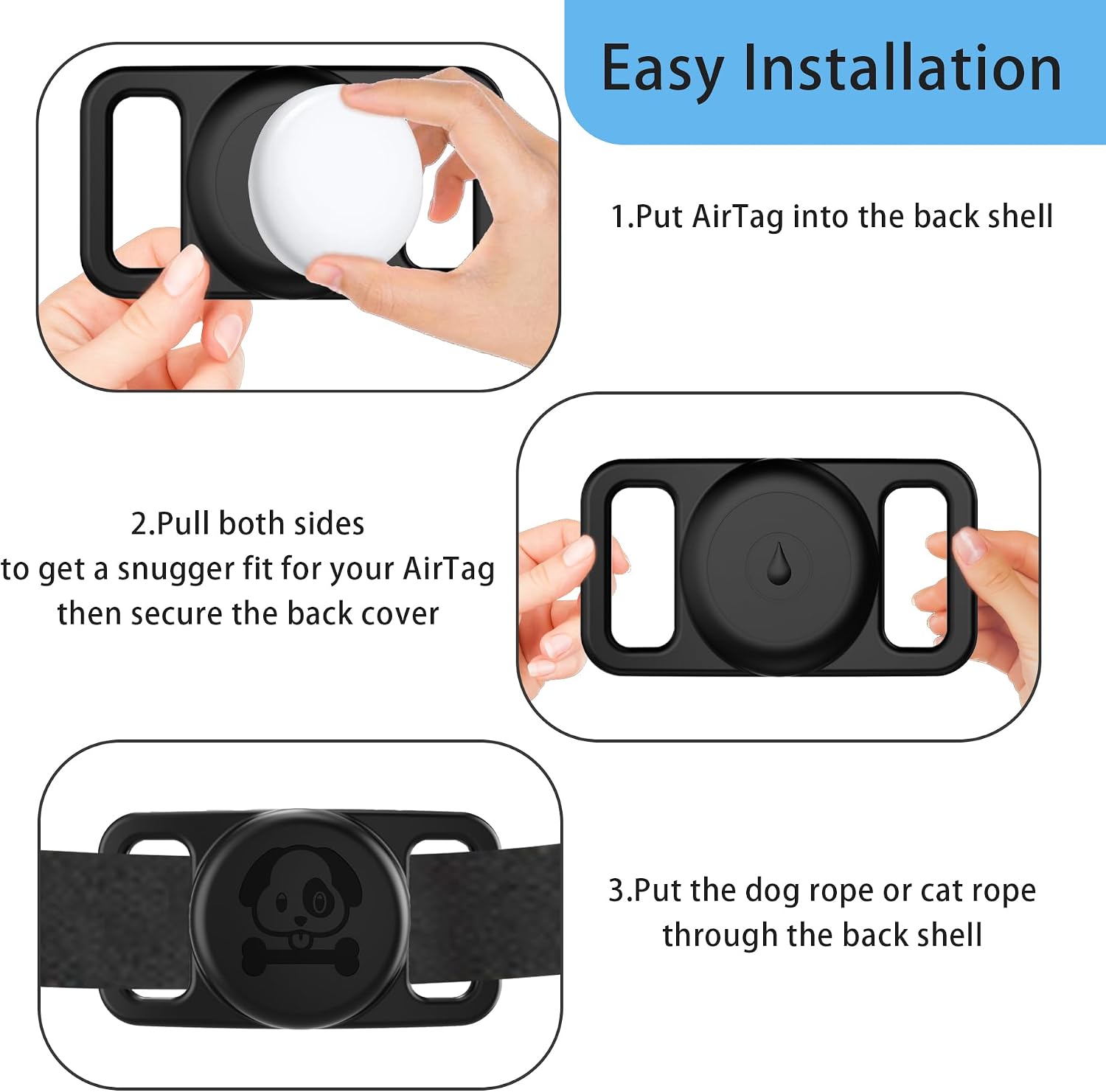 Dog Collar Holder for Airtag, Waterproof Dog Holder for Airtag,Durable, Easy to Install, Lightweight,Black image 4