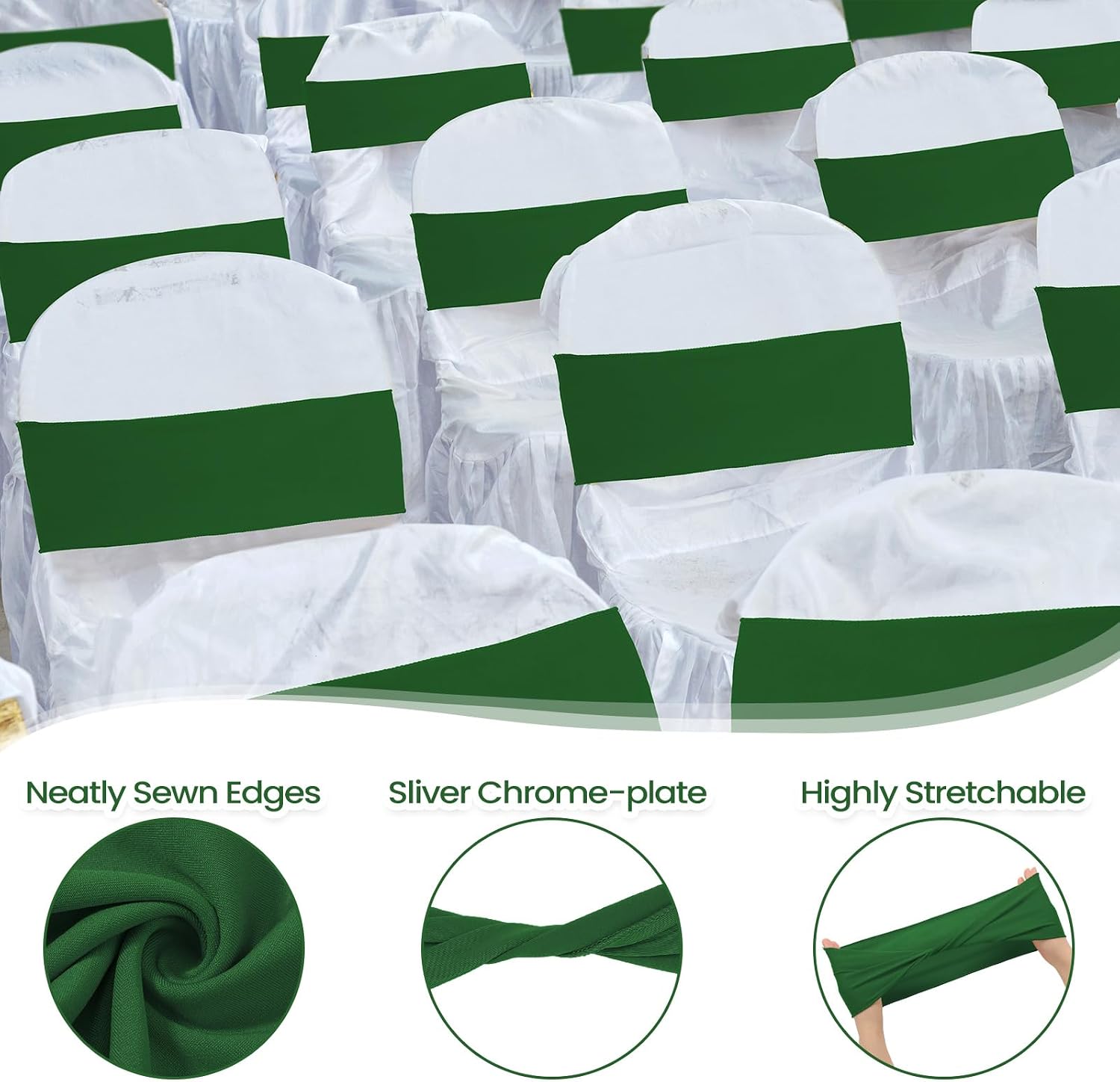 Condition photo showing As Is for kinlop 50 pcs spandex chair sashes bows chair bands slider sashes for covers elastic bands ties without buckle decorations for wedding party events ceremony birthday(green)
