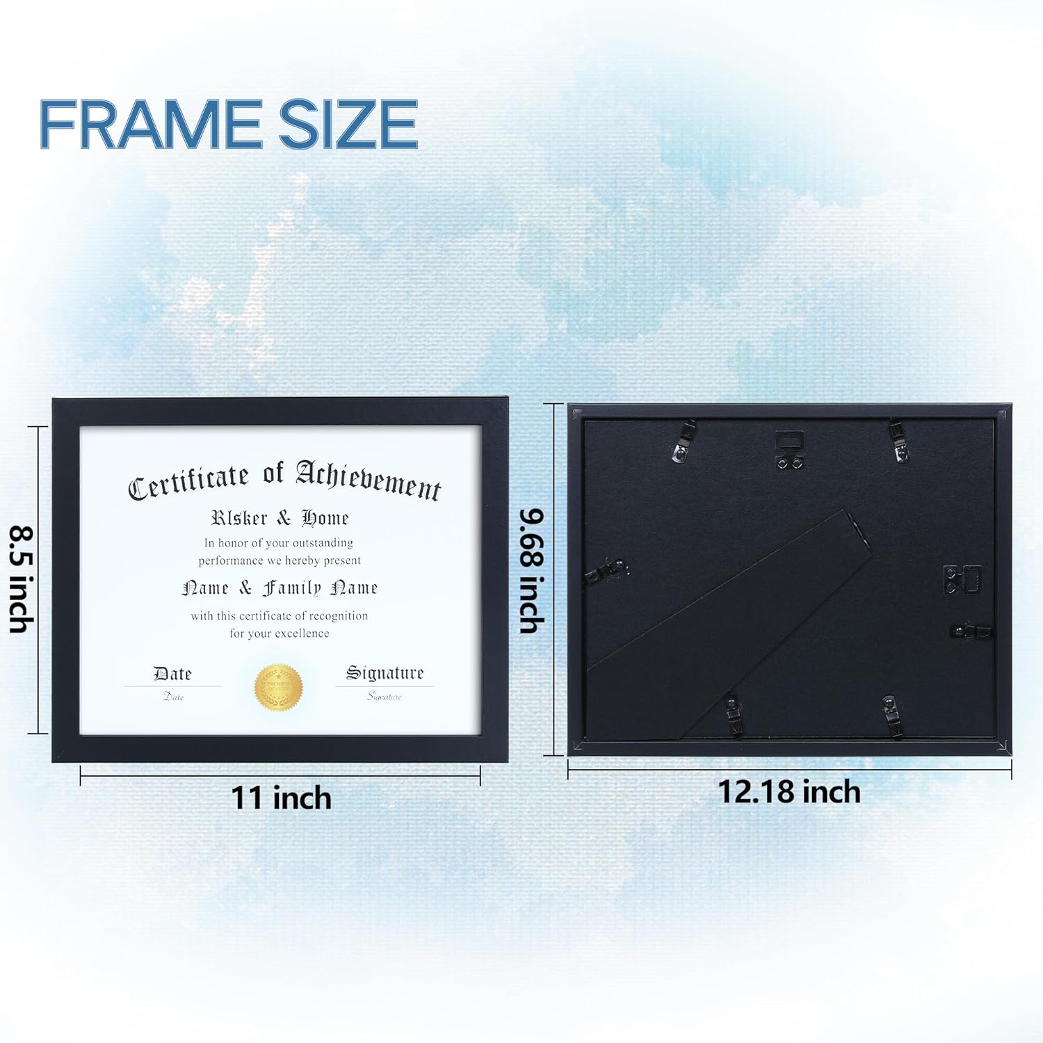 ELSKER&HOME 8.5 x 11 Picture Frame - Black Sturdy Wood Composite Certificate Frame 8 Pack - Semi-Tempered Glass - Includes Hanging Hardware and Desktop Easel - for Document/Diploma Frame (8 Pack)