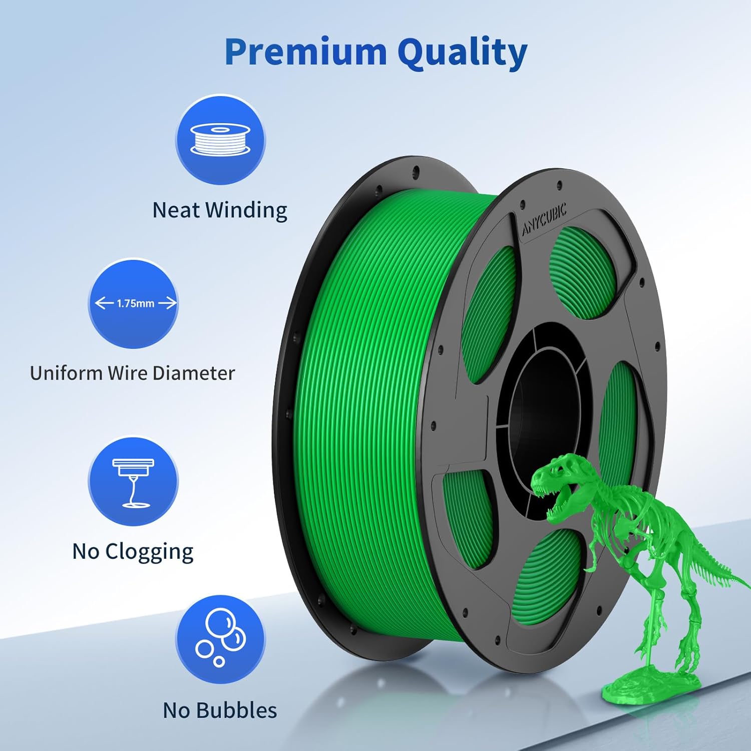 ANYCUBIC PLA 3D Printer Filament, 3D Printing PLA Filament 1.75mm Dimensional Accuracy +/- 0.02mm, 1KG Reusable Spool (2.2 lbs), Green - Image 2