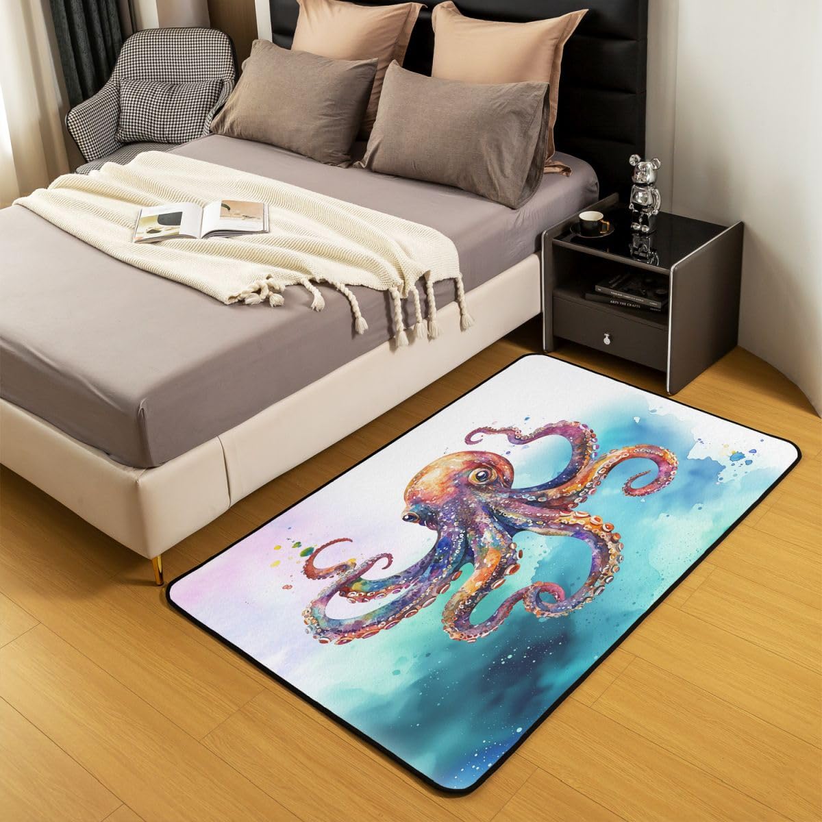 Homewish Oktopus Teppiche Wohnzimmer für Kinder Jugendliche Erwachsene Meeresleben Ozeantier Rug Pflegeleicht Ombre Lila Oktopus Teppich 150x200 Tentakel Carpet Living Room
