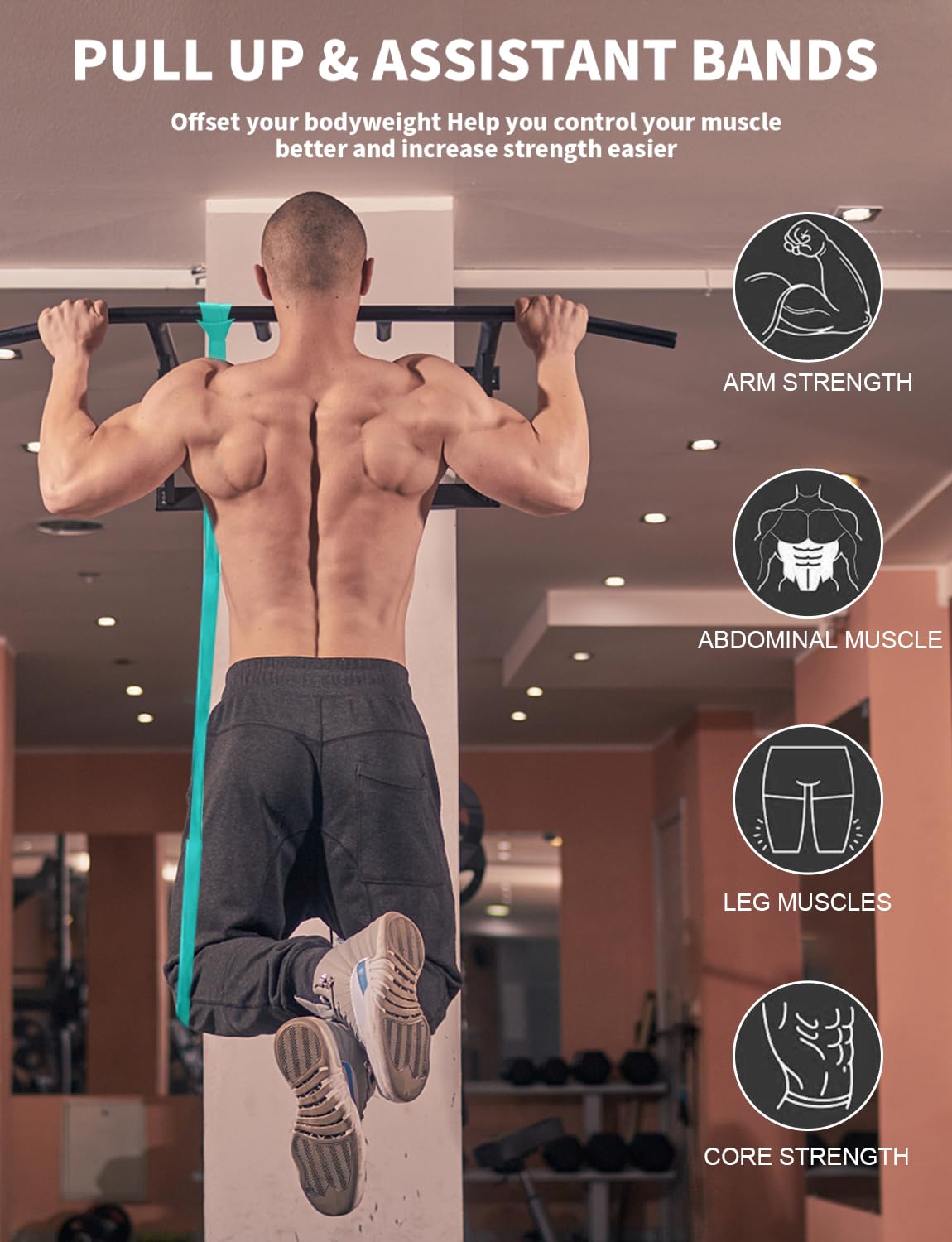Bande di resistenza, fasce per trazioni, fasce per esercizi di trazione alla sbarra, per uomini e donne, per allenarsi, stretching del corpo, fisioterapia, allenamento muscolare