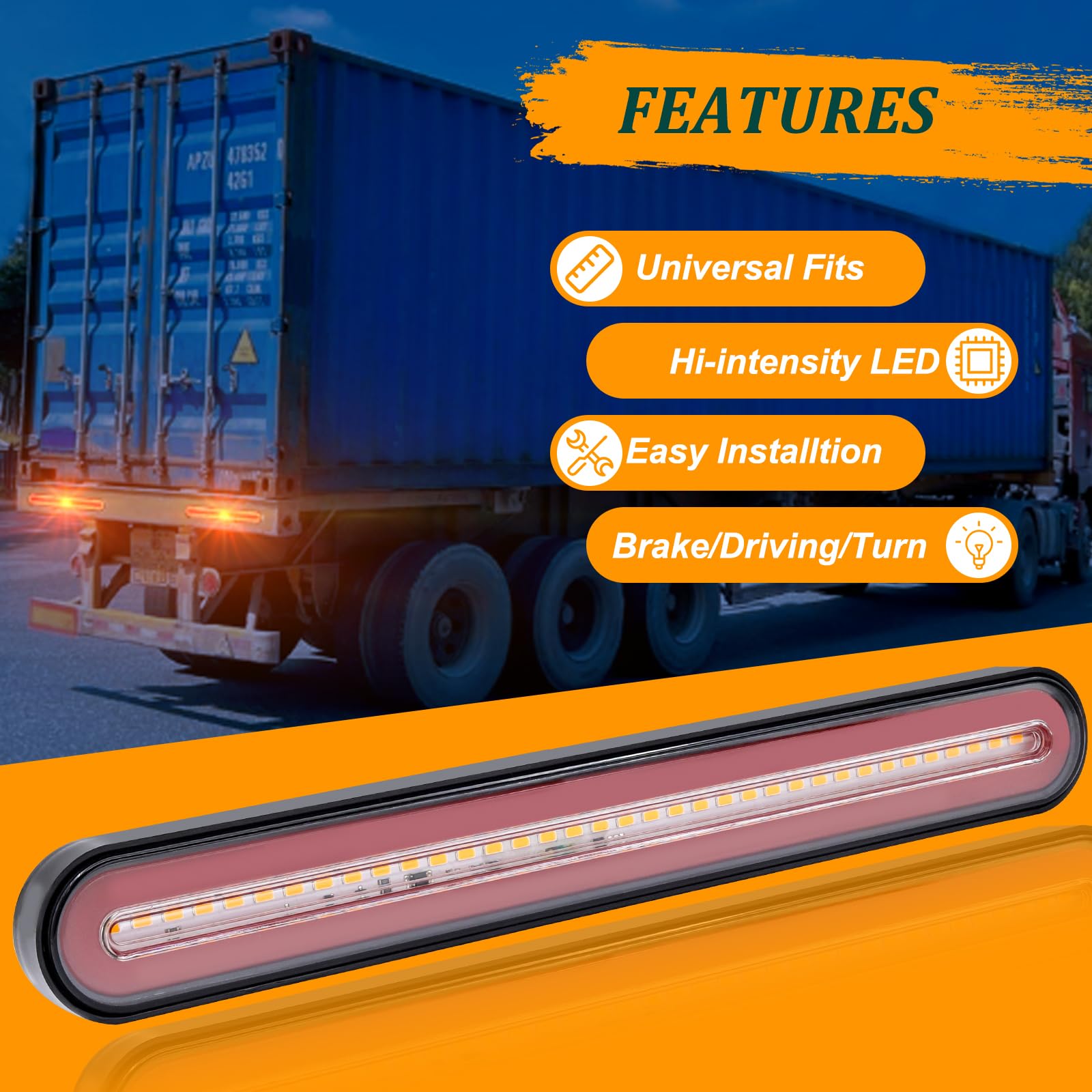 Biqing 2PCS 12.8 Inch Fanali LED Rimorchio,Universale 12V Fanali Posteriori LED Rosso Stop LED Camion Ambra Indicatore di Direzione Illuminazione Lampada per Auto Camion Furgone Caravan Rimorchi