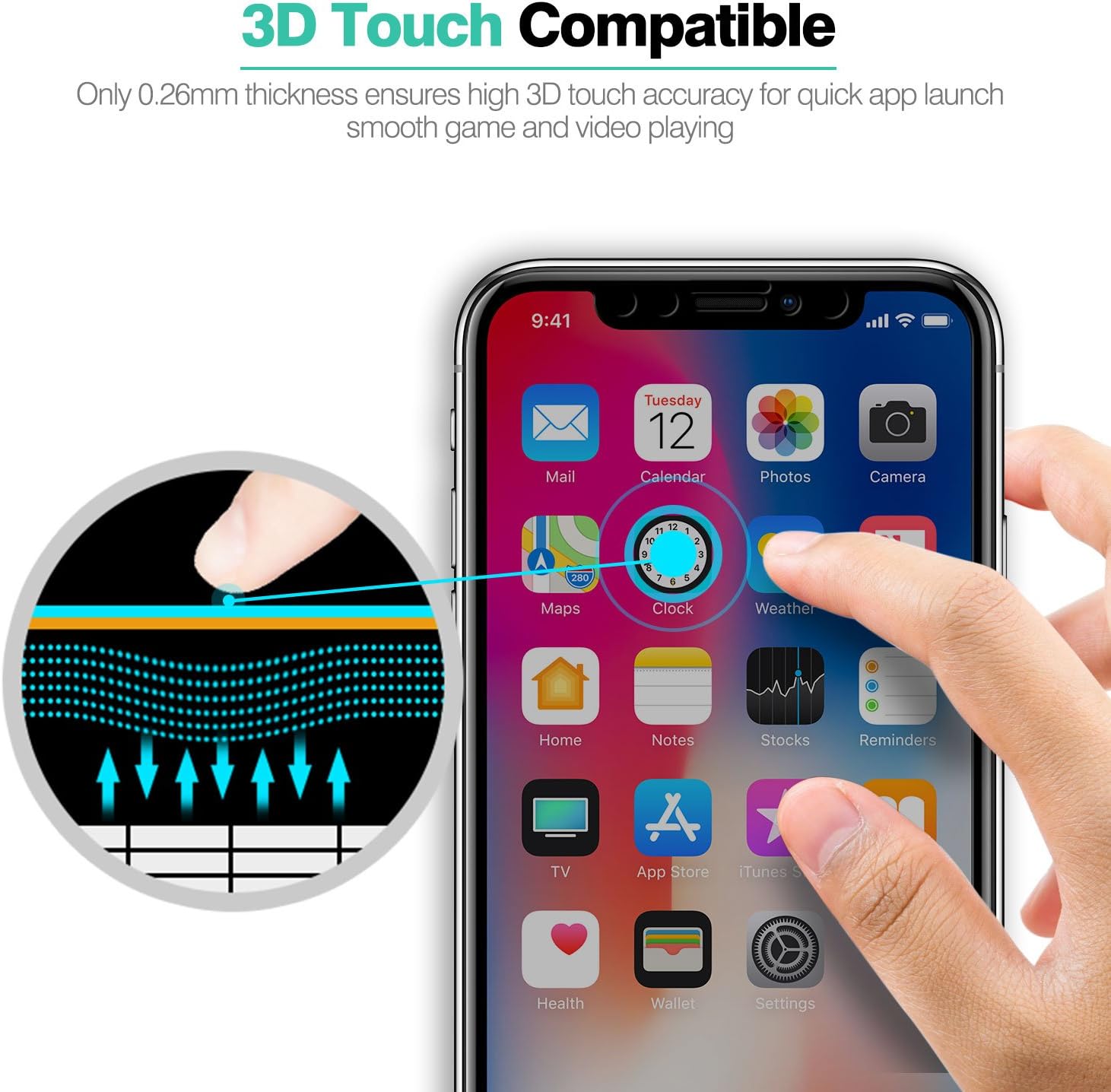 Screen Protector Compatible for iPhone 11 Pro/Xs/X, ICHECKEY 2.5D Premium HD Clear Tempered Glass Screen Protector Cover for iPhone 11 Pro/Xs/X 5.8"- Black