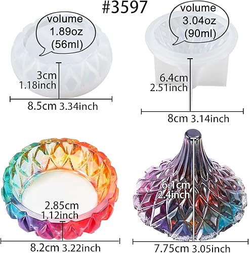 Miniatura 4 de Joyero bandeja de silicona de resina con tapa para arcilla de polímero de cemento epoxi, funda de almacenamiento, candelabro, cenicero, cuadrado,