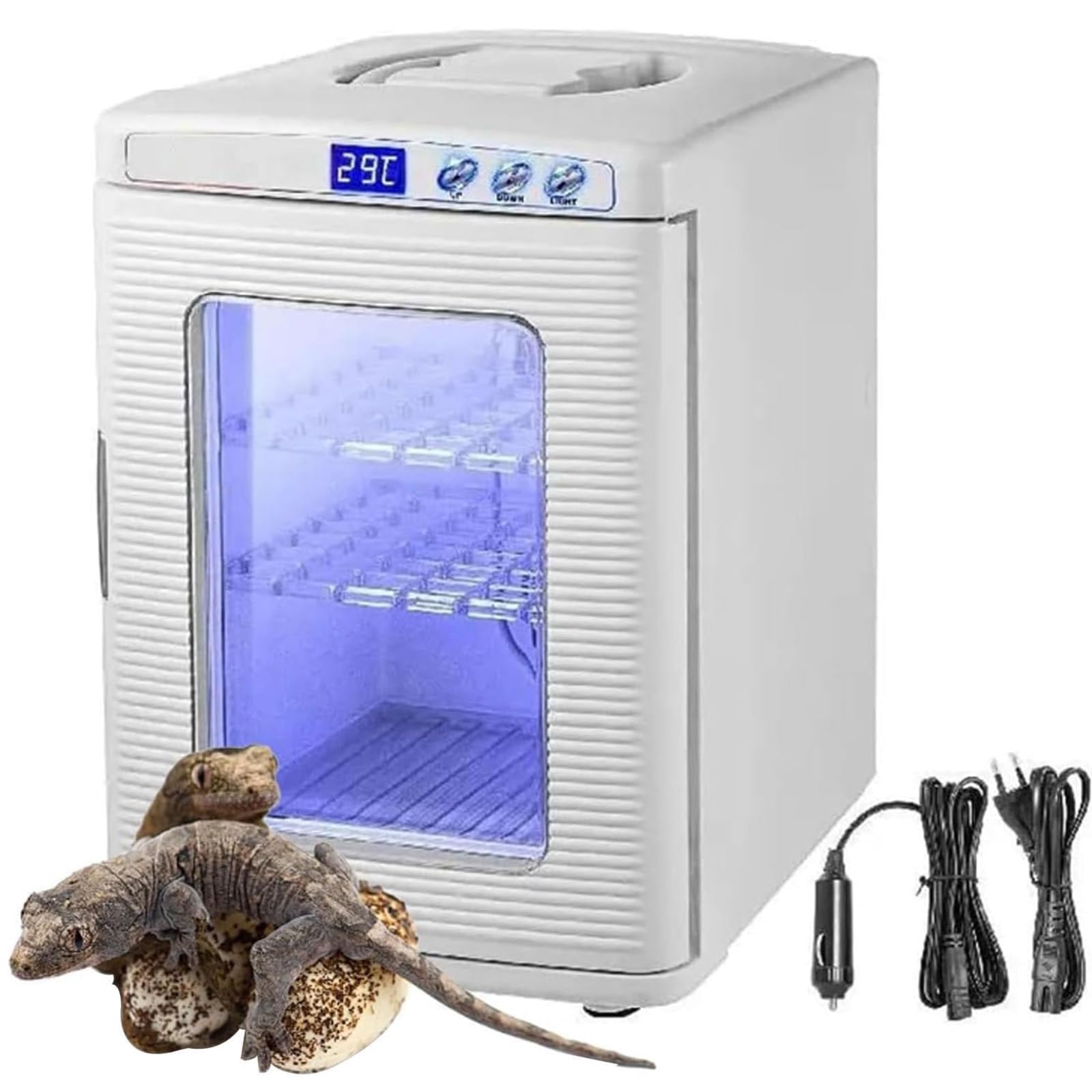 Incubatrice per Rettili da 25L, Incubatrice Digitale per Uova 5°C-60°C con Termostato Riscaldamento & Raffreddamento - Box Scientifico Portatile con Luce LED per Serpenti, Lucertole, Tartarughe White