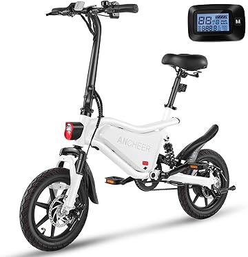 ANCHEER 14" Folding Electric Bike for Teens, 500W Max Motor, 19.8MPH City Ebike, Triple Shock Absorber, 48V 374Wh Battery, Brake Taillight,Cruise Control, Electric Bicycle for Adults, UL2849 Compliant