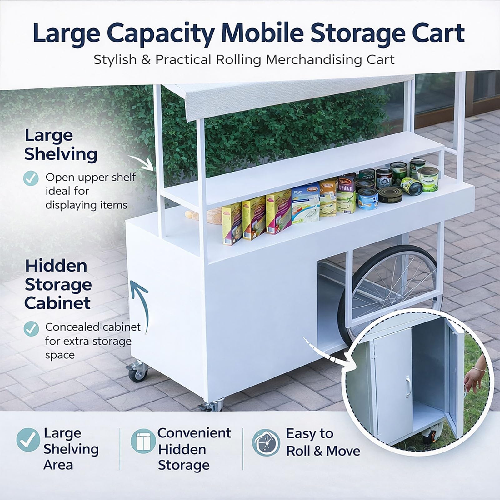 Carrello di vendita all'aperto portatile con le ruote & il baldacchino, stalla mobile dell'alimento per i festival, eventi della strada, banco di mostra commerciale del mercato