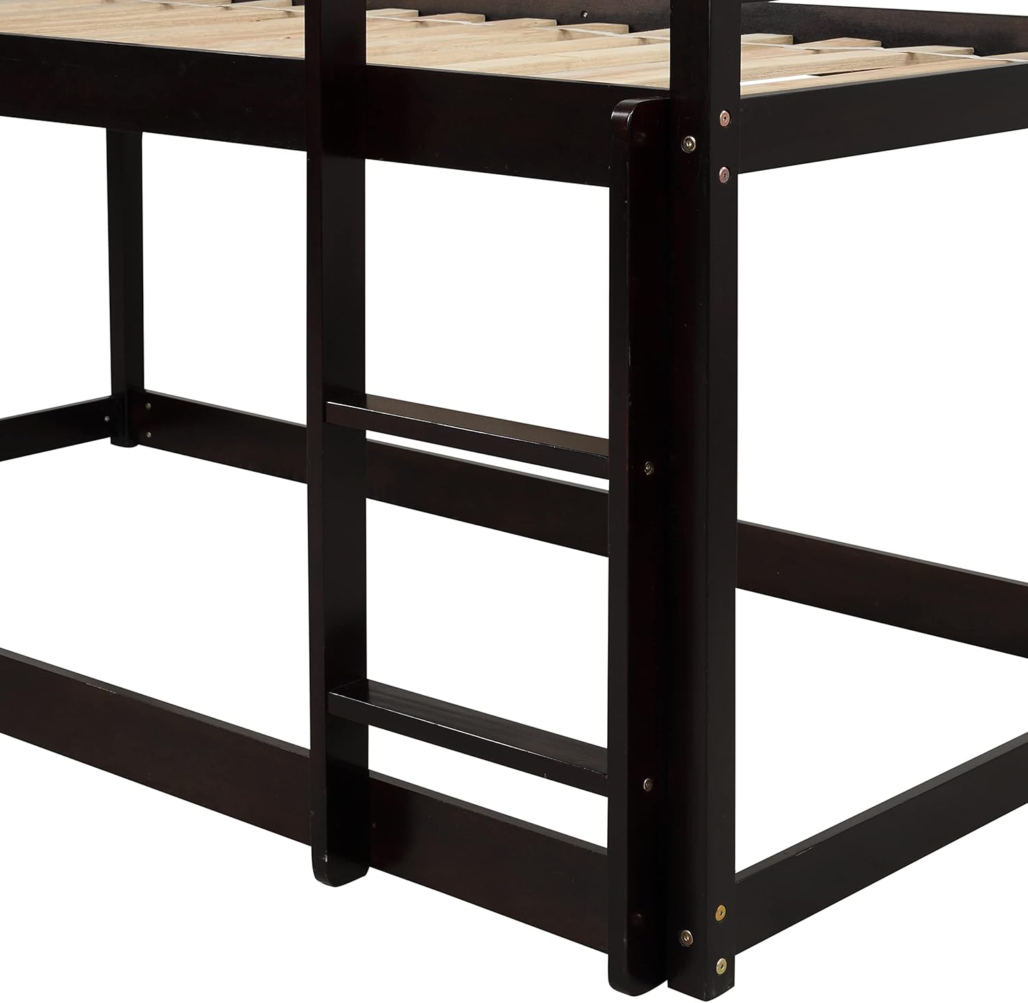 Bellemave Bunk Bed Twin Over Twin with Stairs, Twin Bunk Bed for Kids, Girls, Boys, Floor Bunk beds with Fence, Espresso