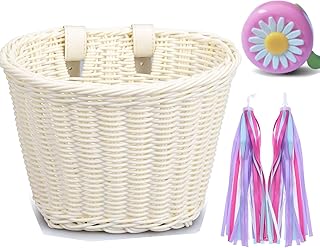 Cesta de bicicleta para niños, cesta de bicicleta, accesorios para bicicleta, 1 timbre de bicicleta con pegatinas, 1 cesta de bicicleta para niños y 1 par de cintas de colores, decoración de borlas