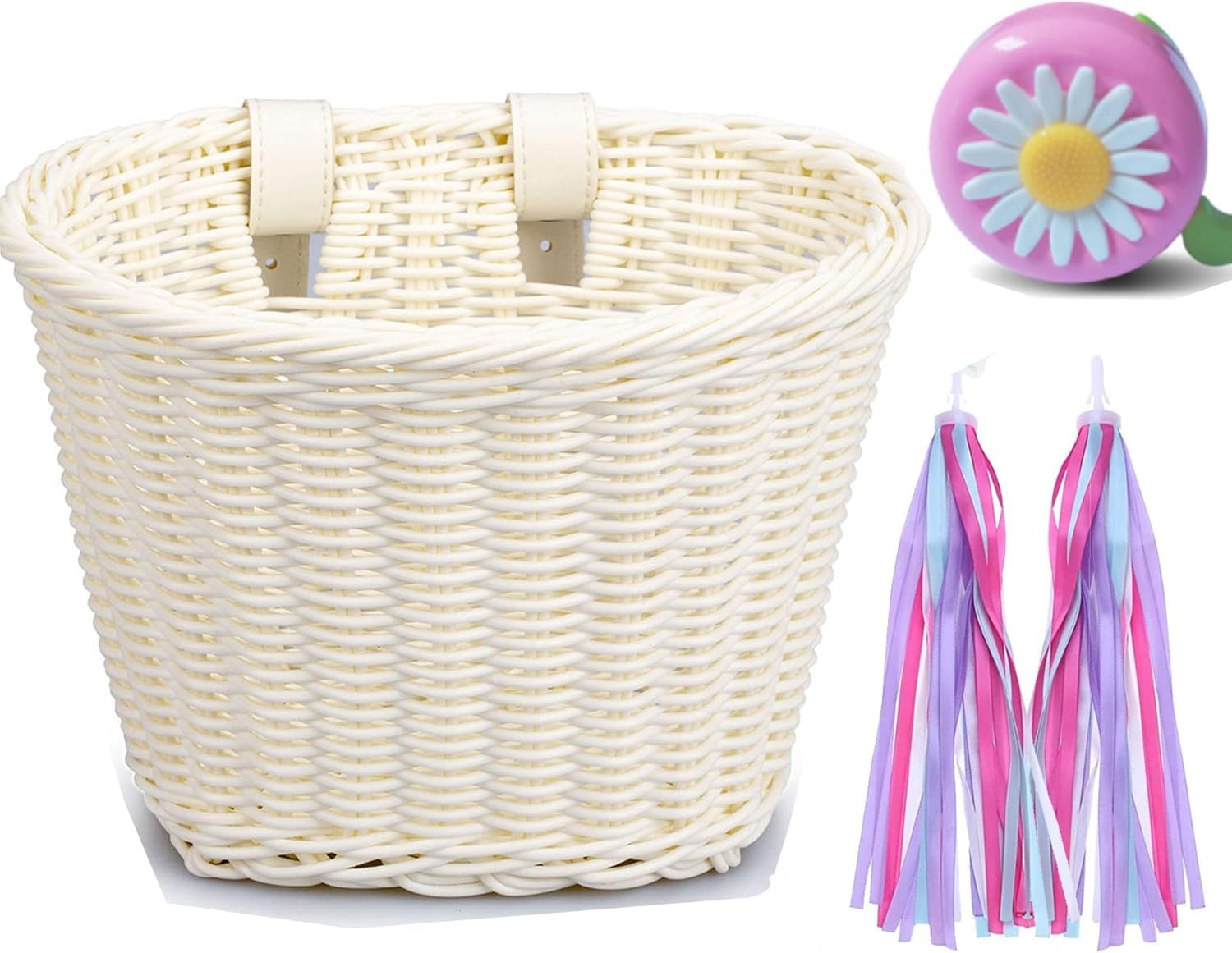 BUYANGOV Kids Bike Basket Handwoven Cycle Basket for Kids, Bicycle Basket For Girls Boys Childs, with Bike Accessories (White)
