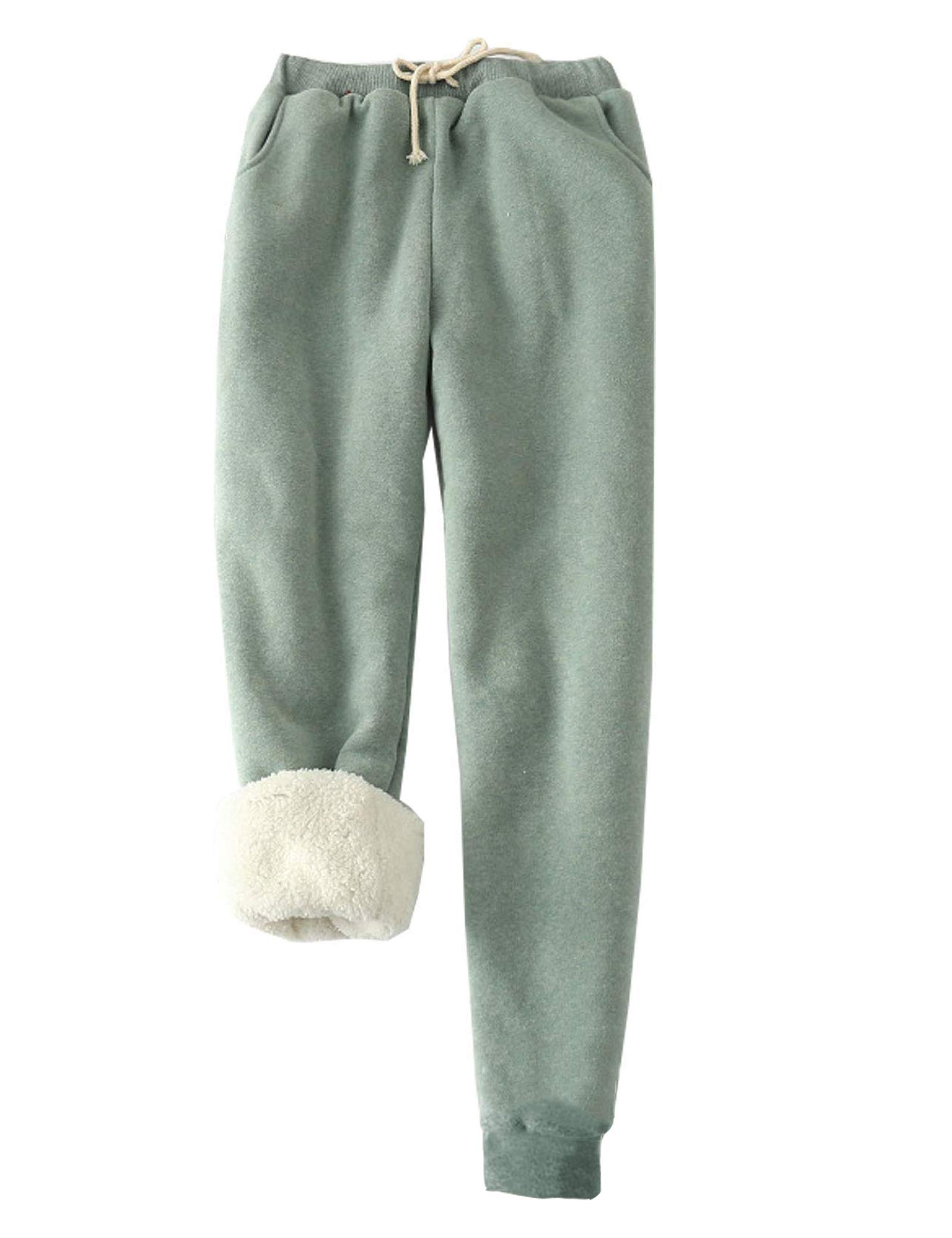 FACDIBY Women's Sweatpants Sherpa Lined Winter Warm Athletic Jogger Fleece Pants - green - Large
