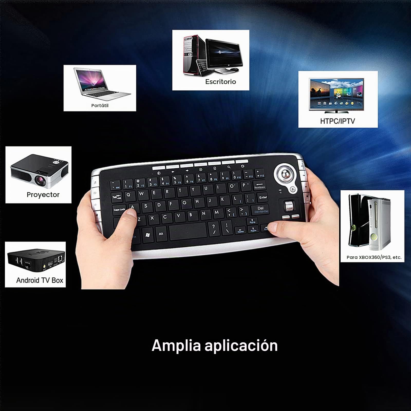 E30 2,4 GHz teclado inalámbrico con trackball ratón rueda de desplazamiento mando a distancia para Android TV Box Smart TV PC Notebook Plata