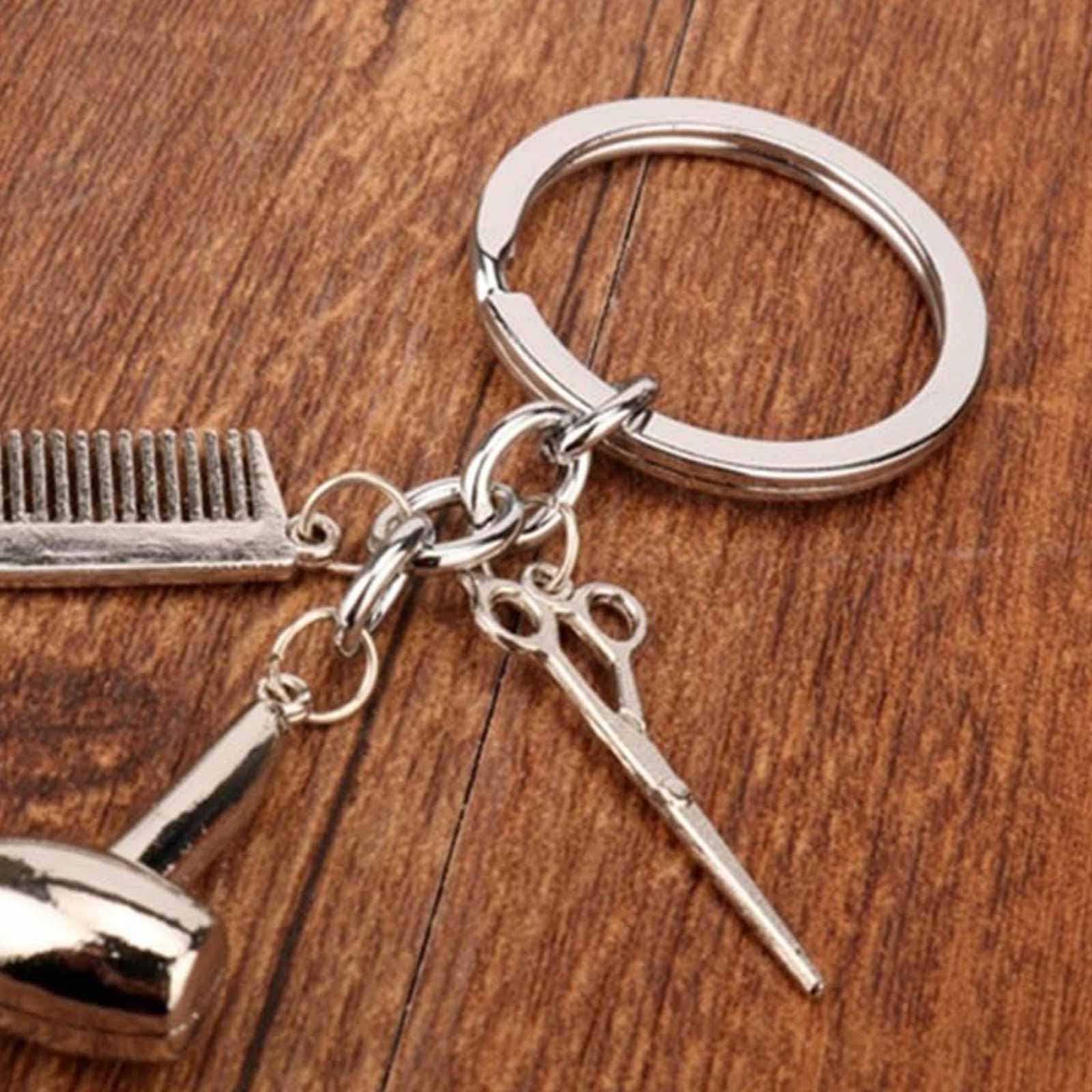 3 in 1 Classic Hairdresser Keychain, Hair Salon Hairstylist Keychain with Scissors, Comb, Hair Dryer - Image 3