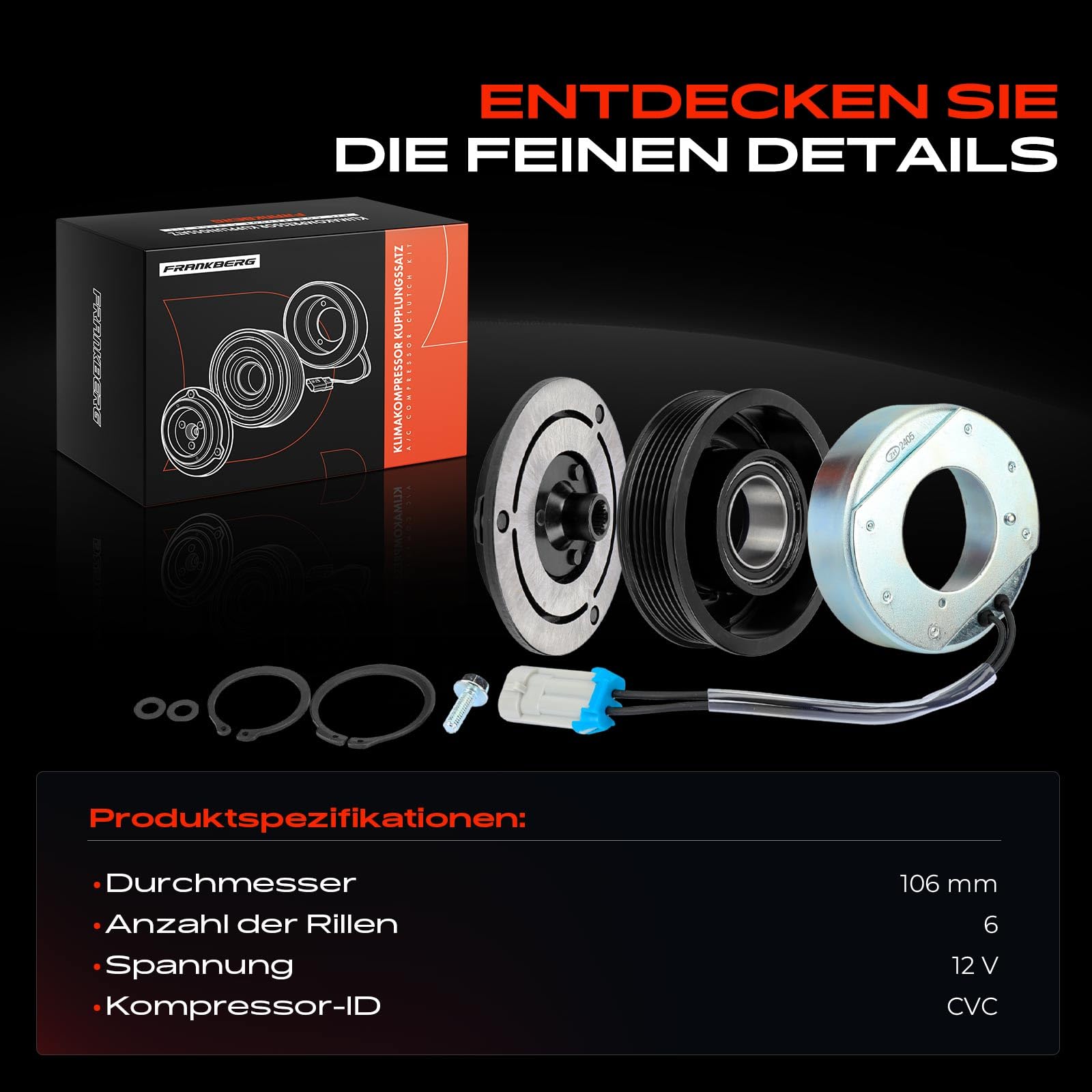 Frankberg 1x Klimakupplung Kompatibel mit Astra G Cabriolet T98 Astra G Kasten/Kombi F70 Astra H A04 Combo Tour Corsa C X01 Meriva X03 Zafira A MPV T98 Replace# 13297439