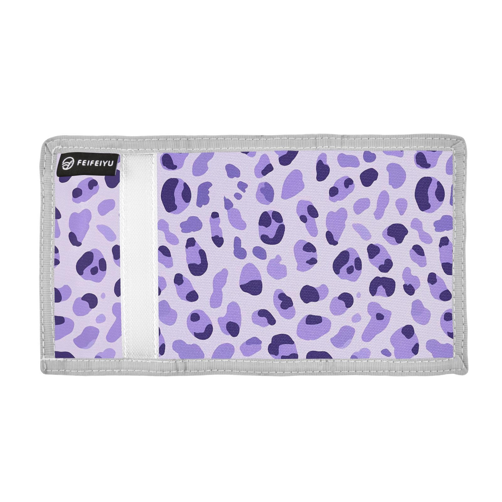 zyrtty Kids Wallets for Boys Girls Ages 4-18 Trifold, Light Purple Leopard Pattern Wallet with Zippered Coin Pocket and Card Holders, Novelty Wallet for Childrens Birthday Gifts