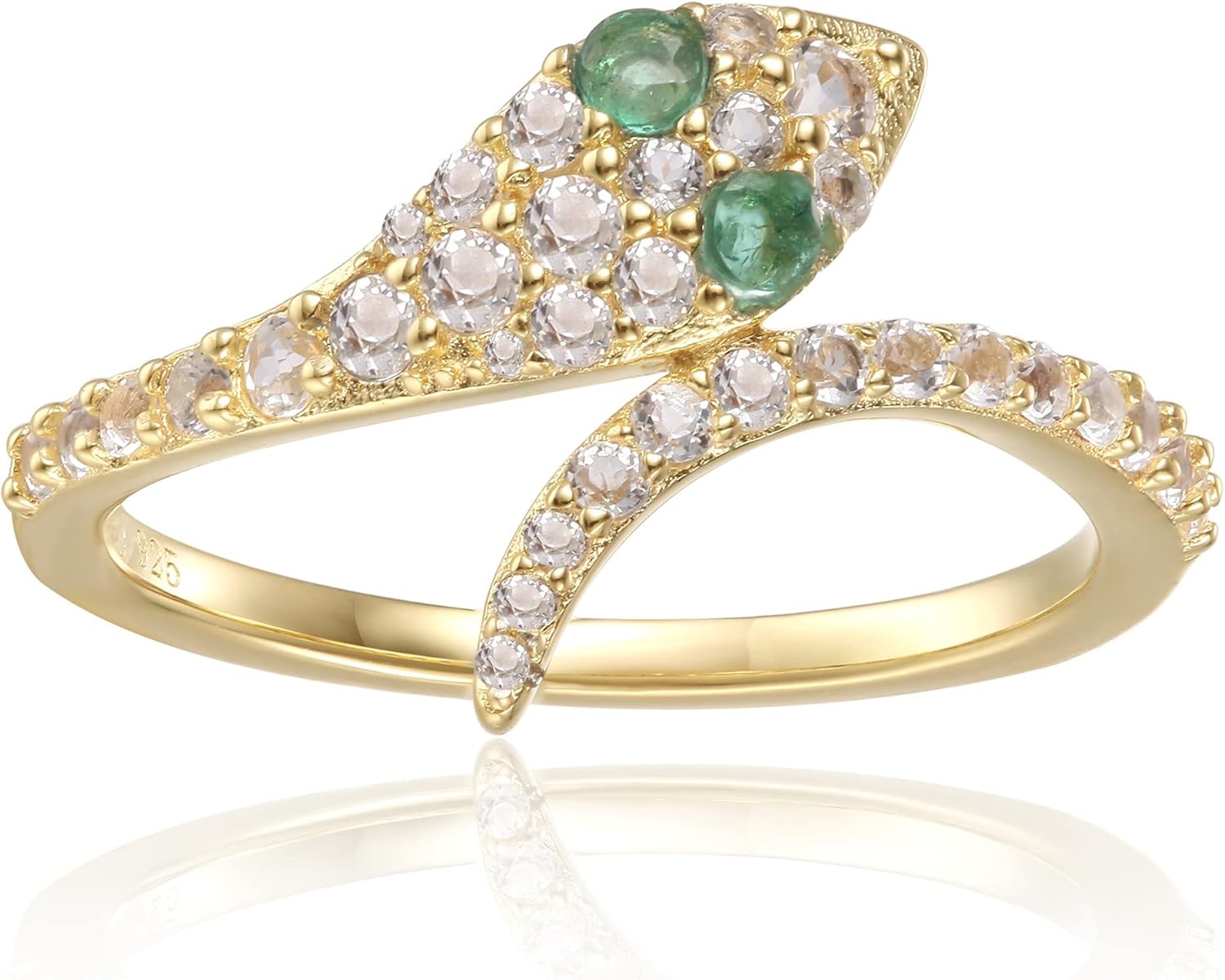 Yellow Gold Silver Natural Emerald Snake Ring With Moissanite Stylish Natural Green Emerald Snake Eye Fashion Ring Trendy Jewelry Gift For Her in Sizes 5 6 7 8