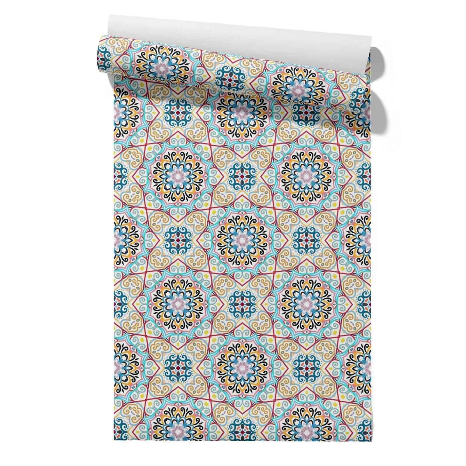 CEVAN Bedroom Wallpaper Vintage Waterproof Drawer Liner for Bathrooms Mandala Retro Ethnic 45x300cm