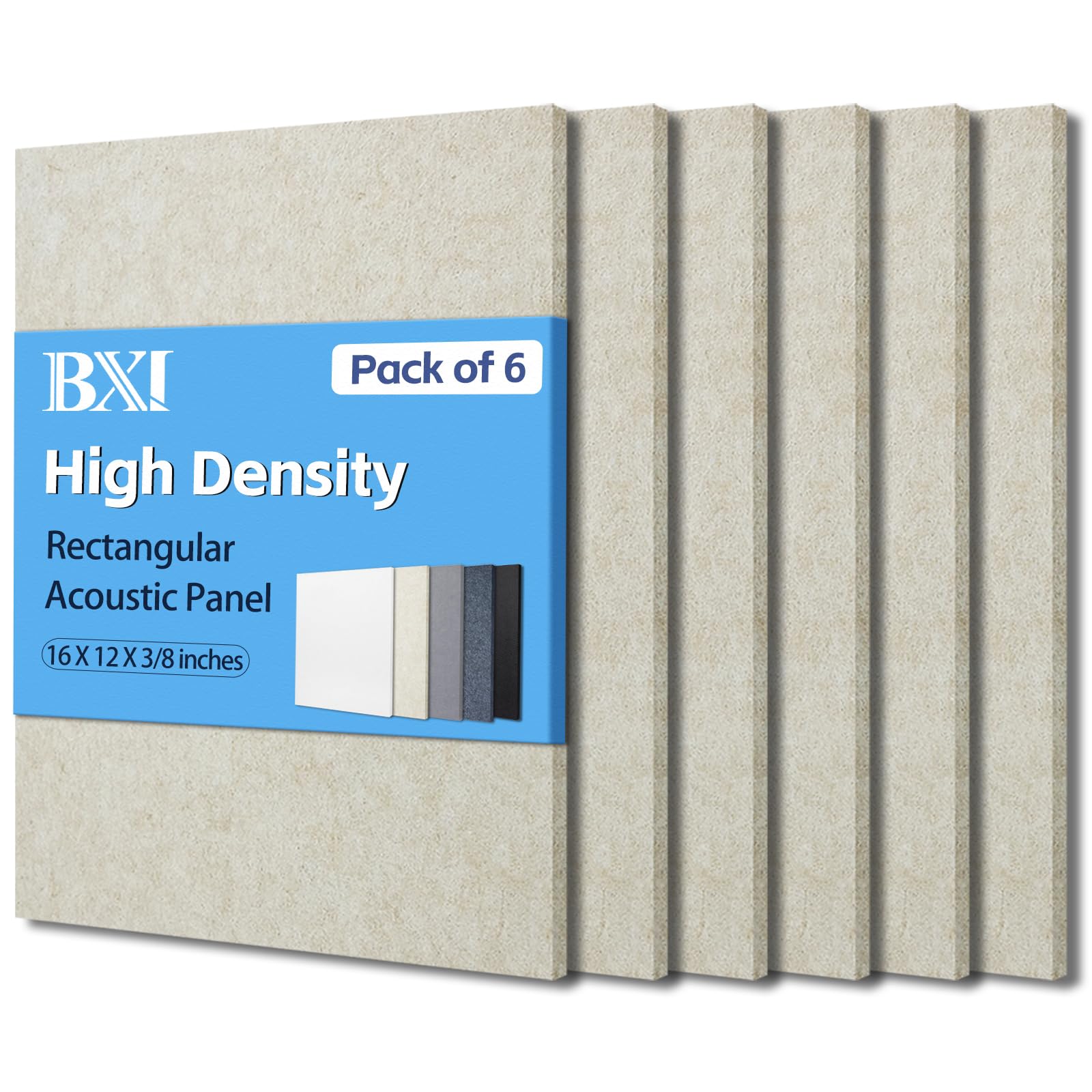 BXI Sound Absorber - 16 X 12 X 3/8 Inches 6 Pack High Density Acoustic Absorption Panel, Sound Absorbing Panels Reduce Echo Reverb, Tackable Acoustic Panels for Wall and Ceiling Acoustic Treatment