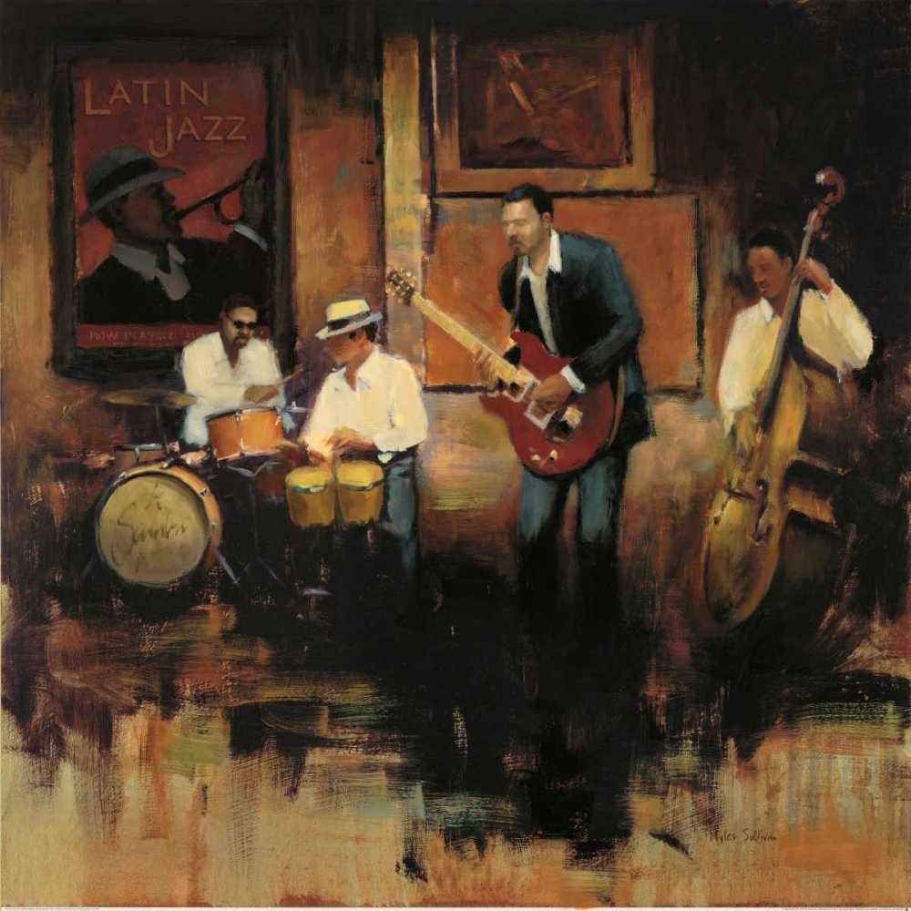 Image sur Tableau Peinture sur Toile Enroulée Jazz Latin Sullivan Miles – Art Figuratif Carré Art Print Jazz Band Canvas Fine Art 25_X_25_in