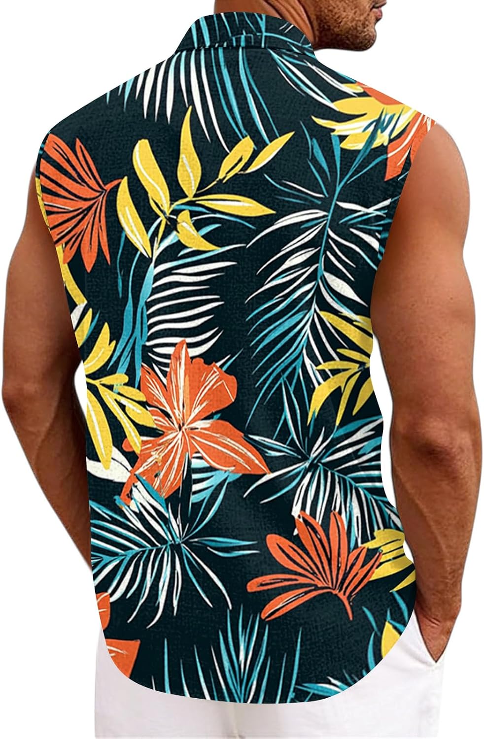 RTRDE Mens Sleeveless Button Down Shirts Casual Summer Hawaiian Vacation Tank Top Tropical Beach Shirt, M-3XL