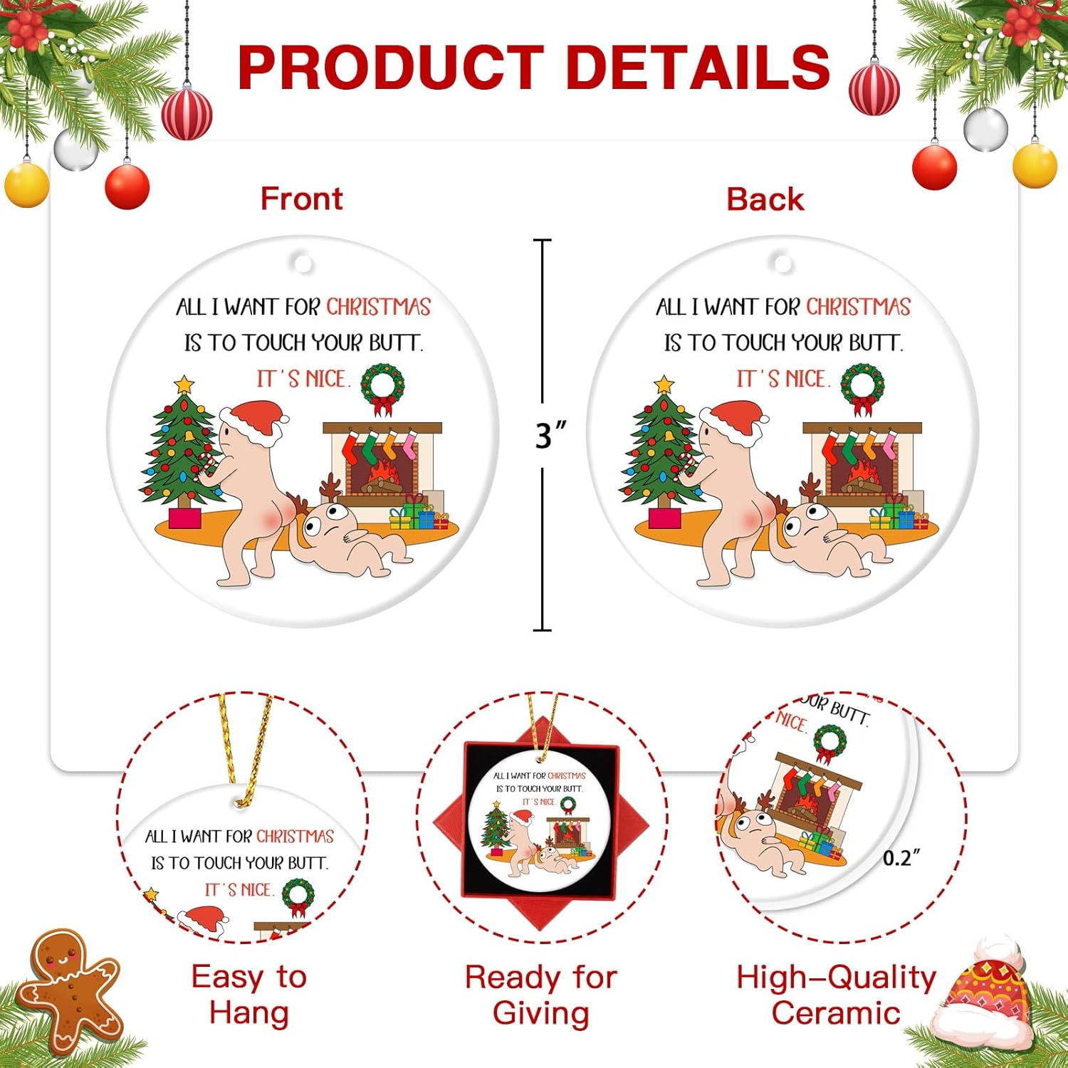 All I Want for Christmas is You Ornament Ceramic Christmas Ornaments Adult Funny Christmas Tree Ornaments Unique Christmas Tree Decor Xmas Gifts for Husband Wife Boyfriend Girlfriend - Image 2