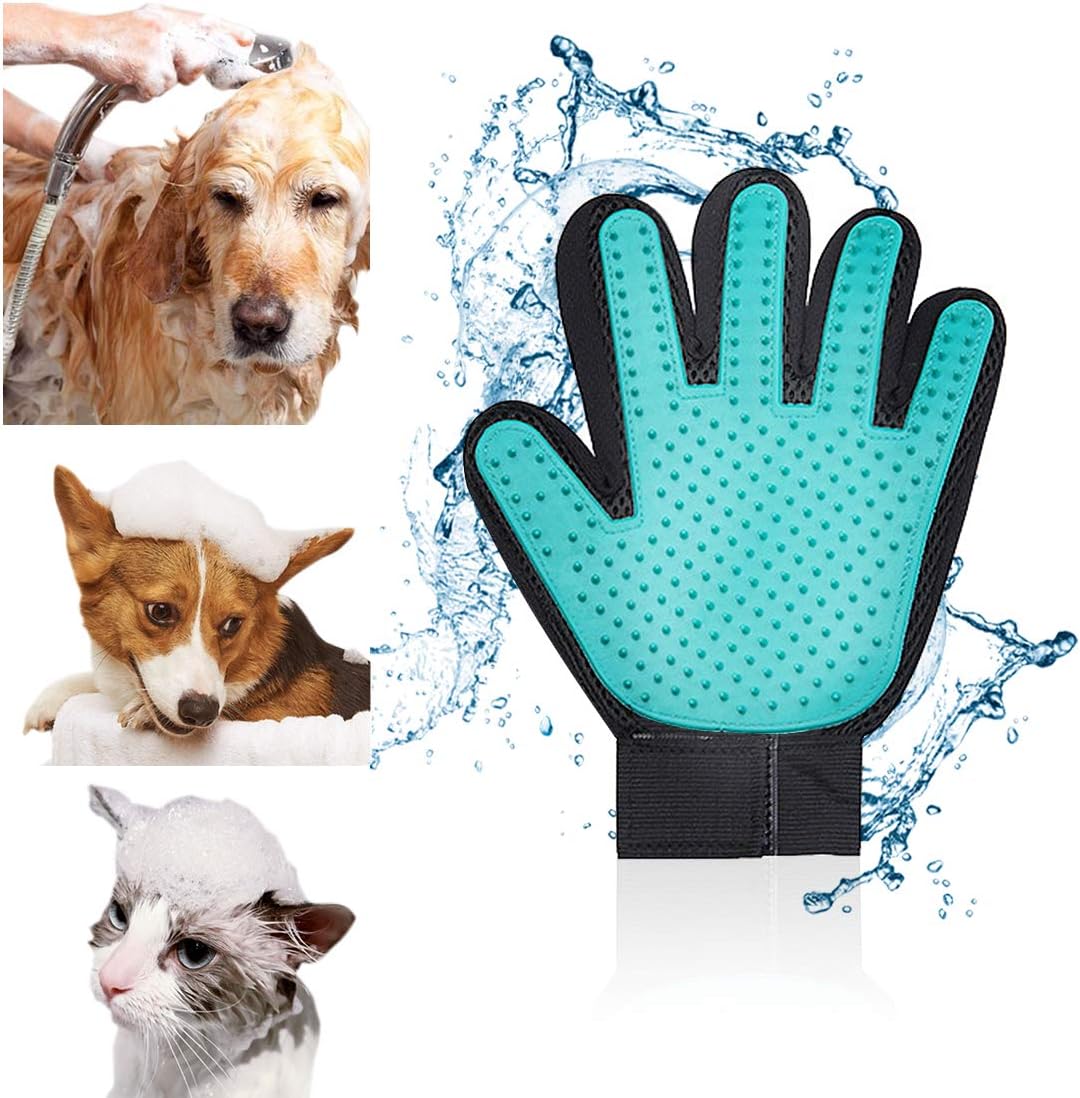 Pet Gloves Brush Gentle Dogs Grooming Gloves Cats Hair Remover Five Finger Pet Deshedding Glove Dog Cat Massage Mitt for Long & Short…