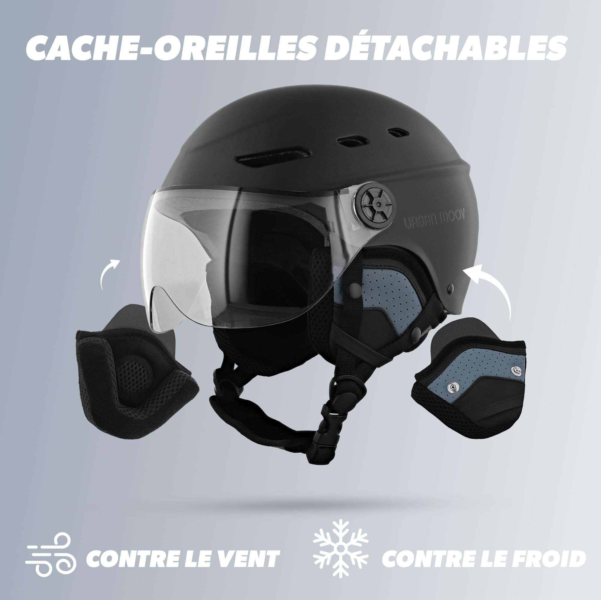 T'nB - Visor, Schutzhelm für Fahrrad und Elektroroller, mit transparentem Visier, Belüftungen, Einstellrad, abnehmbare Ohrenschützer, Größe M (Kopfumfang 54-58 cm), Schwarz