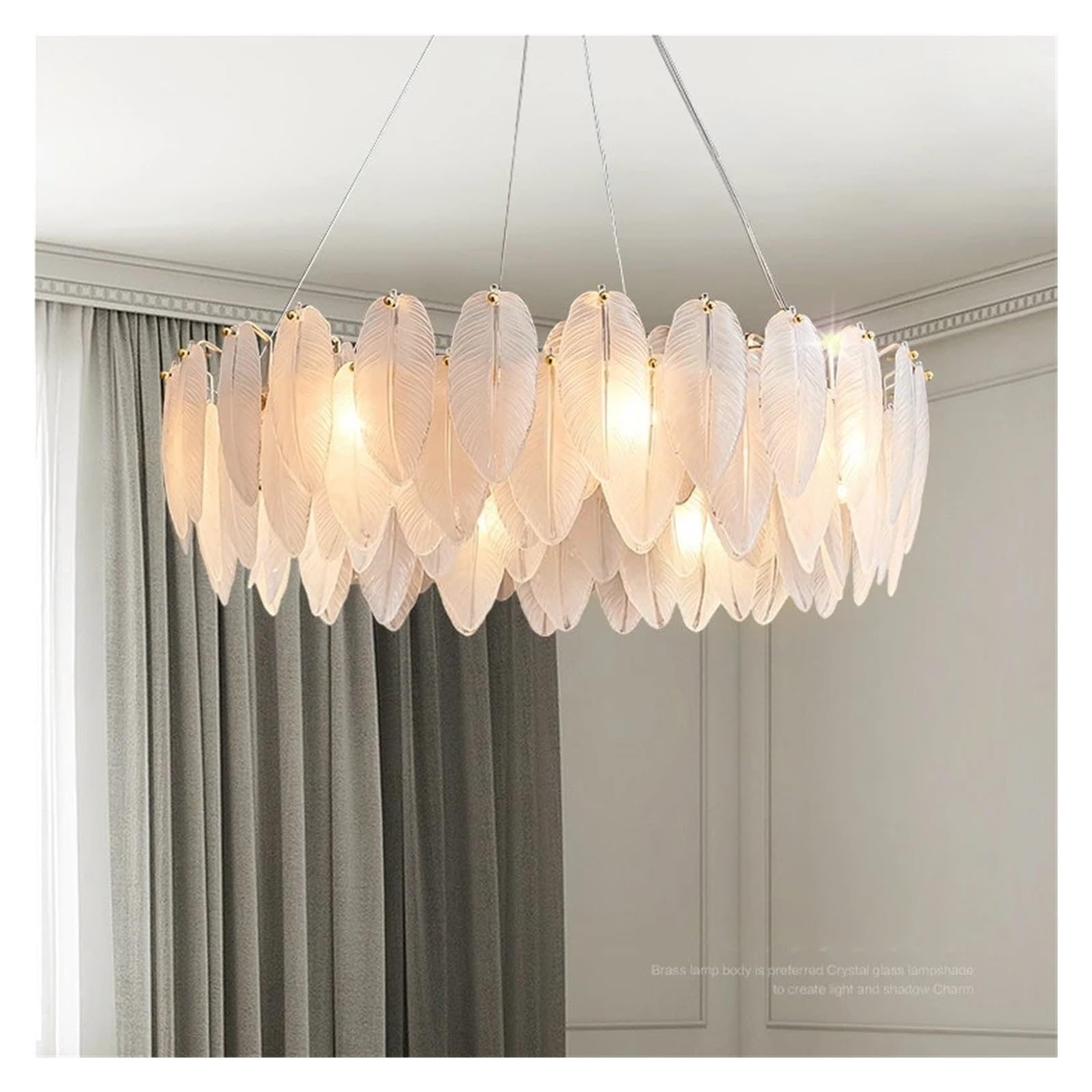 ASerZenith Led Art Deco Postmodern White Glass Goose Feather Designer Chandelier Lighting Lustre Suspension Luminaire Lampen,Warm Light-80Cm