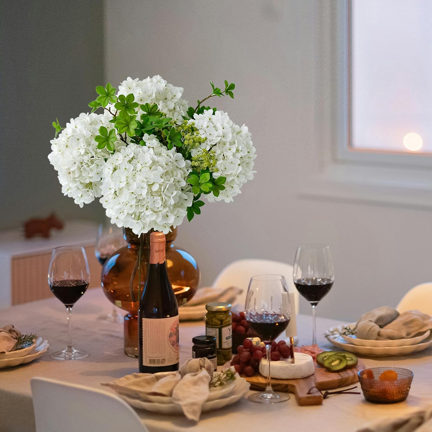 3PCS White Hydrangea Artificial Flowers 25.6" Large Fake Hydrangeas Flowers with Stems Faux Silk Bouquet for Indoor Home Decor Table Wedding Party Floral Outdoor Centerpieces - Image 4