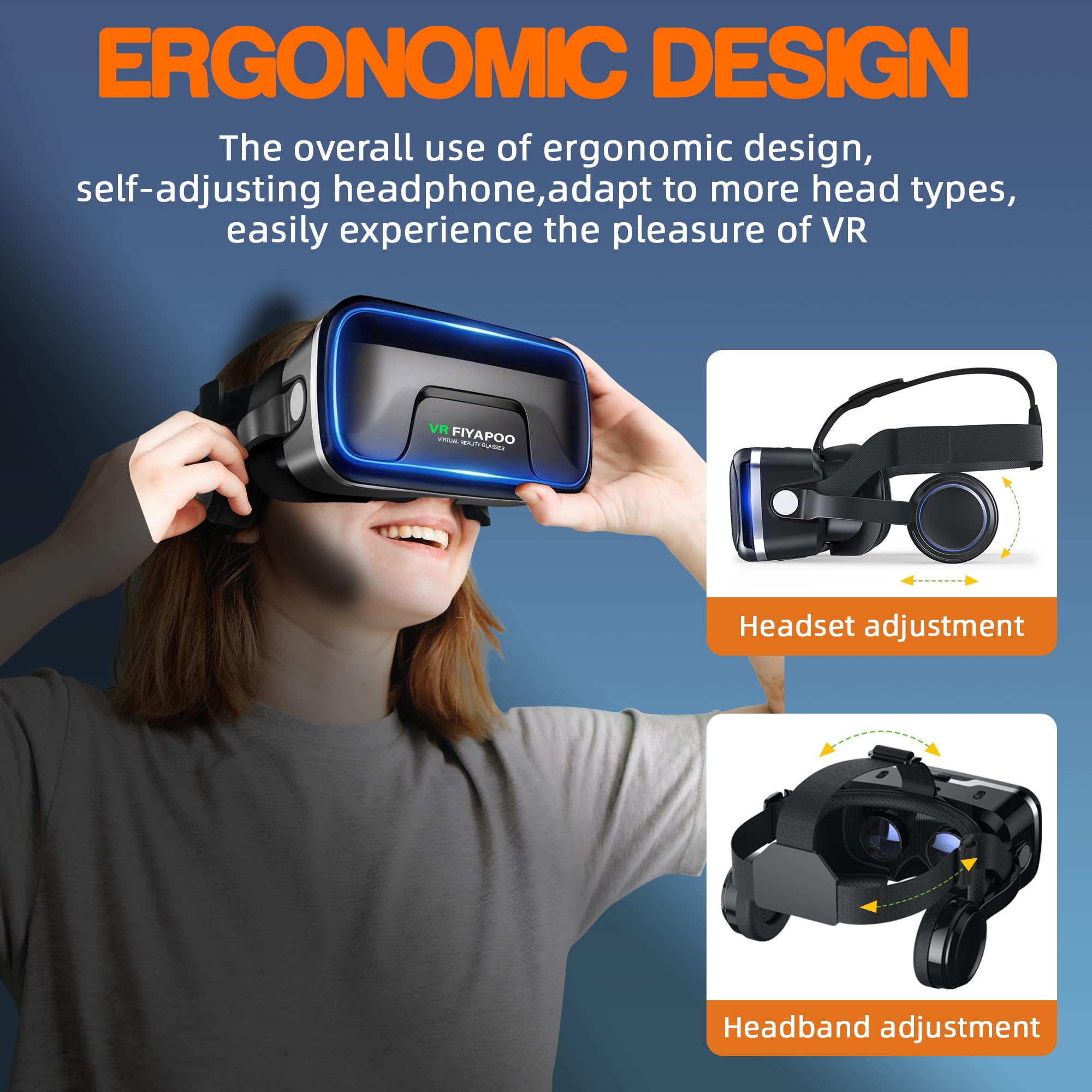 Gafas VR 3D con Auriculares - Gafas Realidad Virtual de Niños para Películas y Juegos, Compatible con Teléfonos Android y iPhone de 4,7 a 7,2 Pulgadas, Niños.