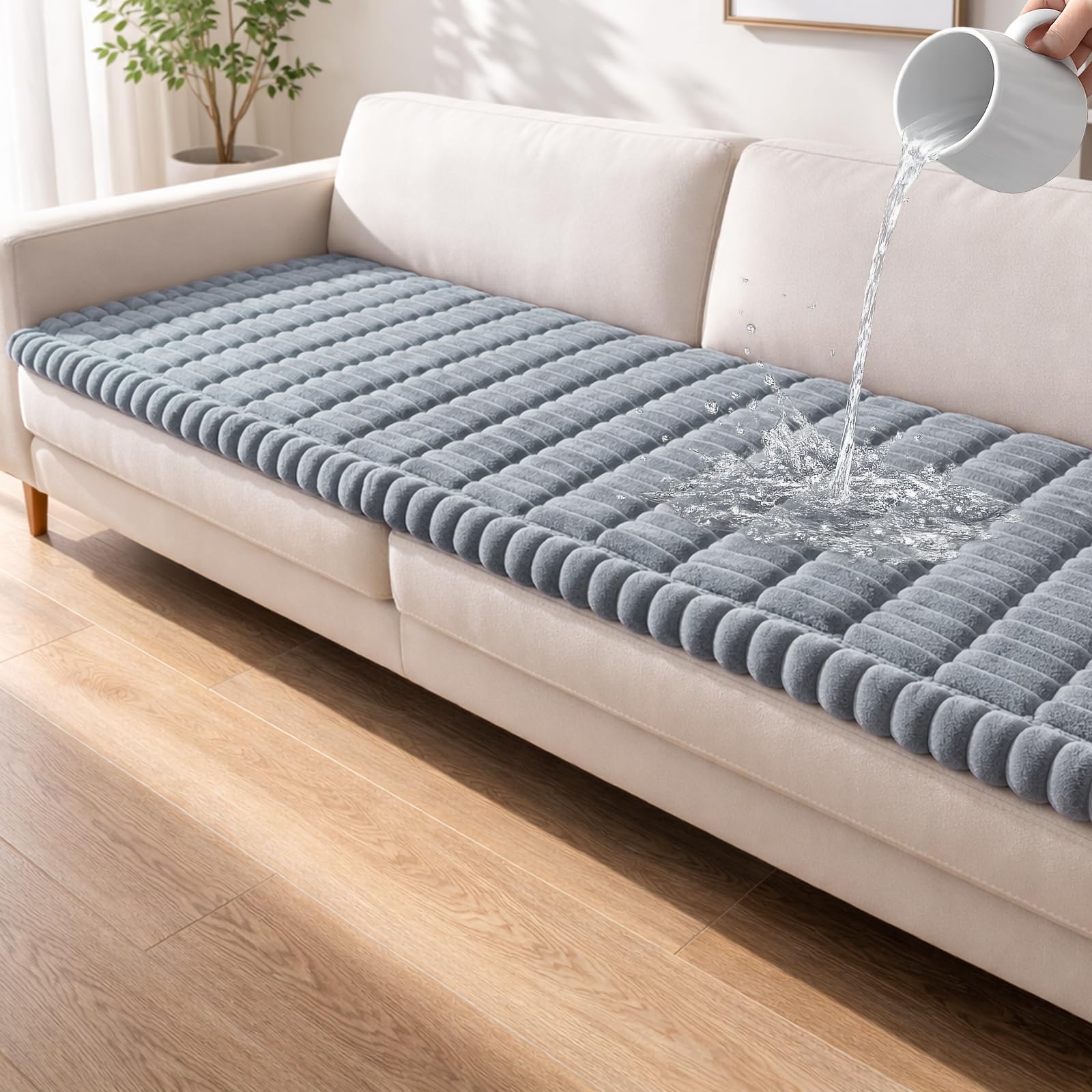 Waterproof Couch Cover for Dogs Washable,Non Slip Fuzzy Durable Couch Covers for 3 Cushion Sofa Pet Friendly Sofa Cover Dog Thick Soft Slipcovers